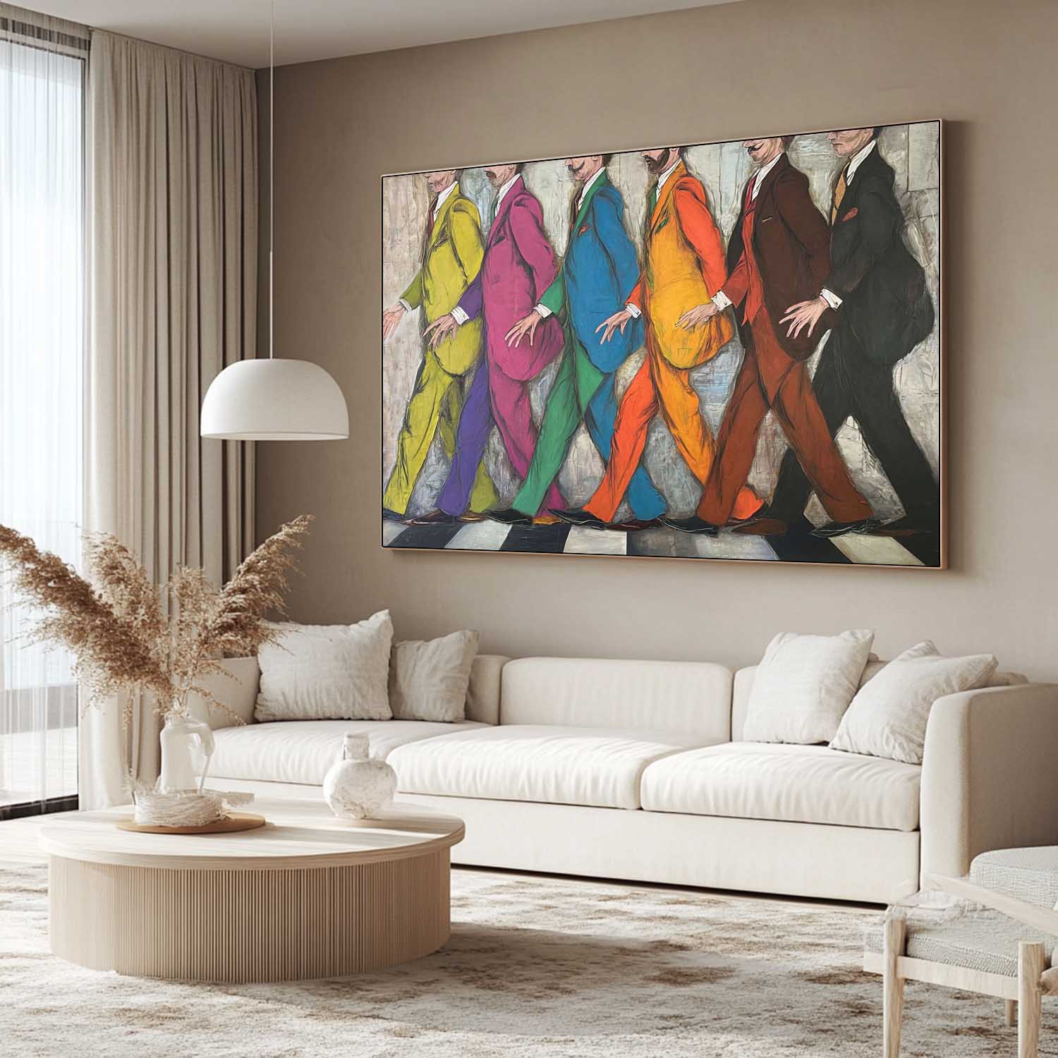 Abbey Road Tribute, Pop Art Figures, Hand-Painted Colorful Walking Men Canvas Art