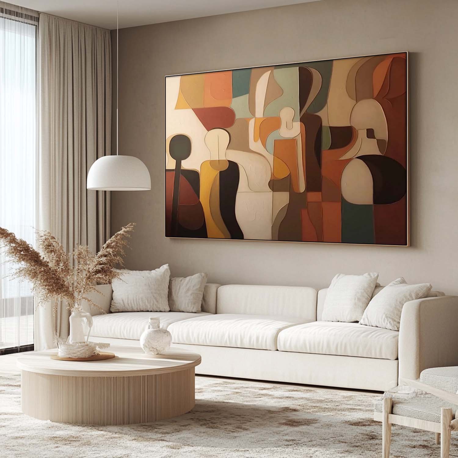 Modern Abstract Geometric Oil Painting - Large 3D Textured Earth Tone Wall Art