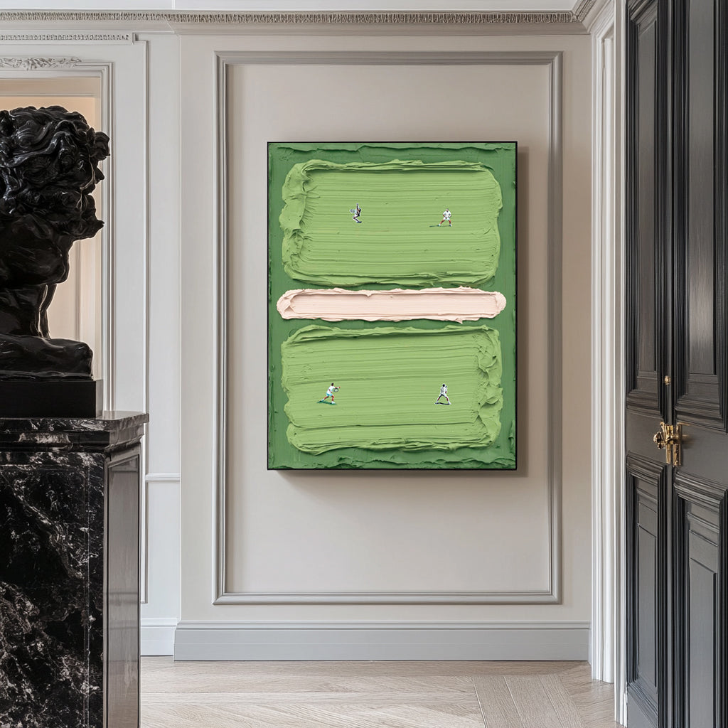Green tennis court art Green tennis art tennis 3D textured impasto art