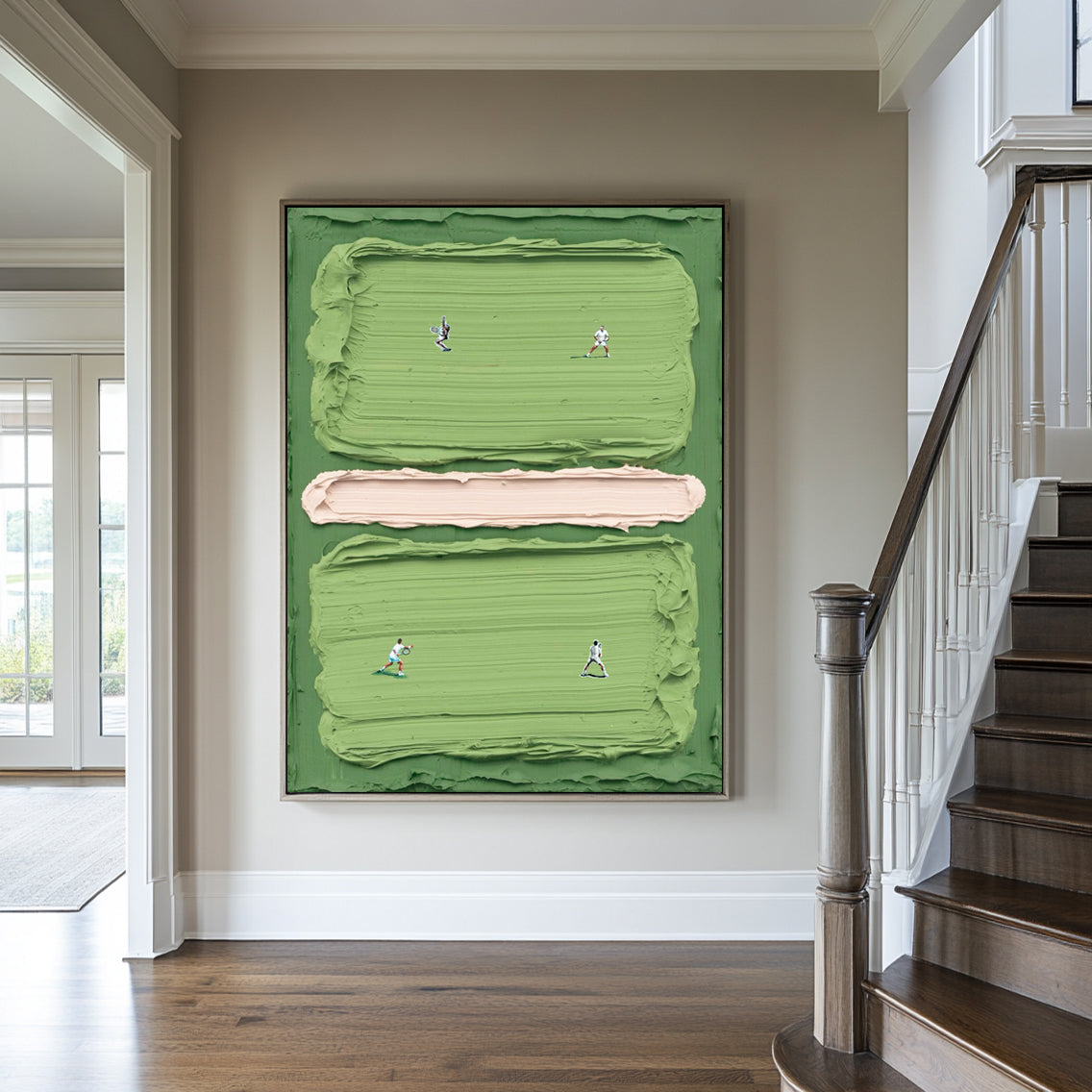 Green tennis court art Green tennis art tennis 3D textured impasto art