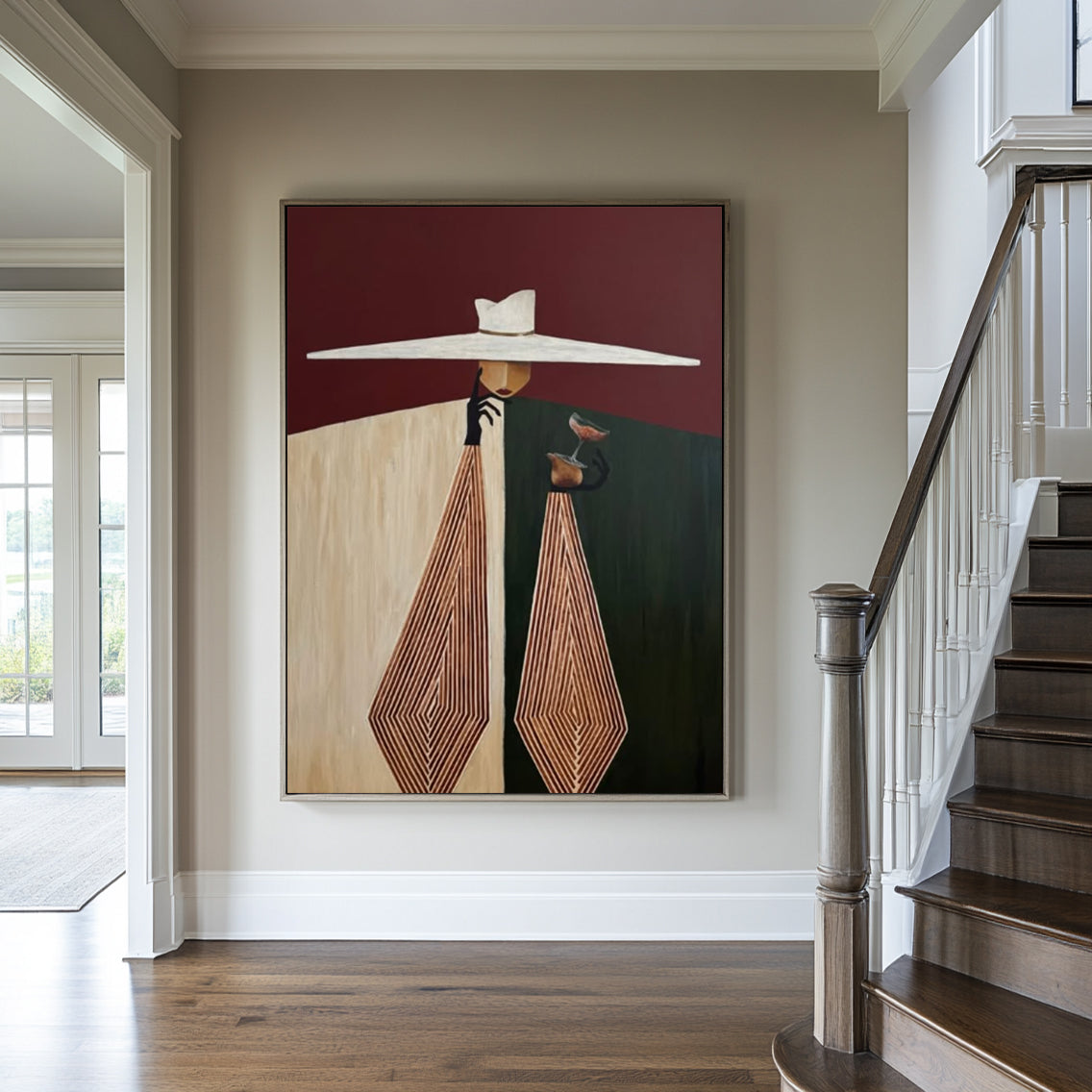 Burgundy Background Art Geometric Hand-Painted Abstract Oil Painting