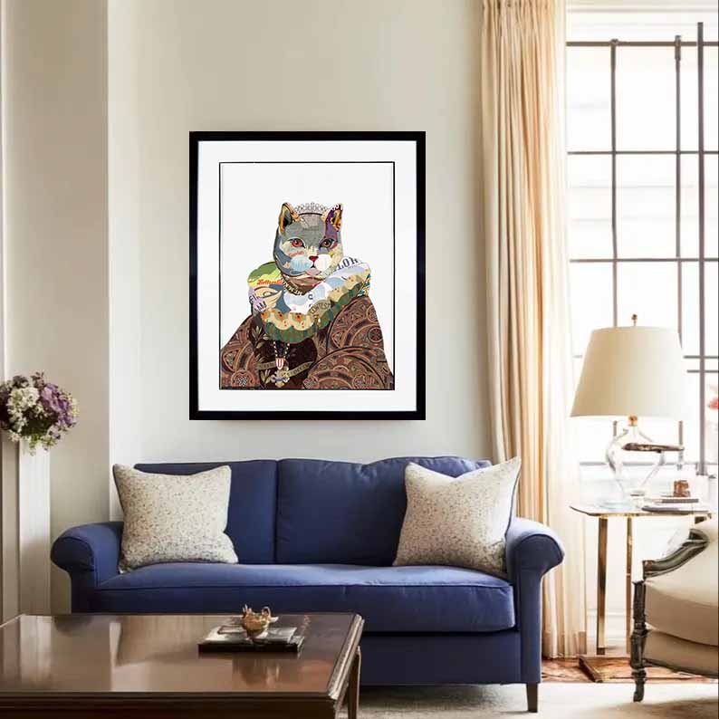 Pet cat portraits regal pet portrait Wall Decor Pet Collage Wall Art