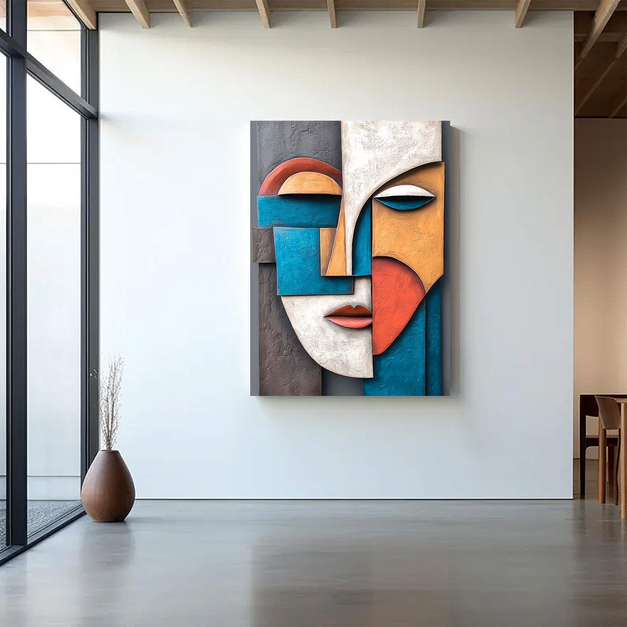 Wood carving wall art Wooden wall decor Face painting for two people