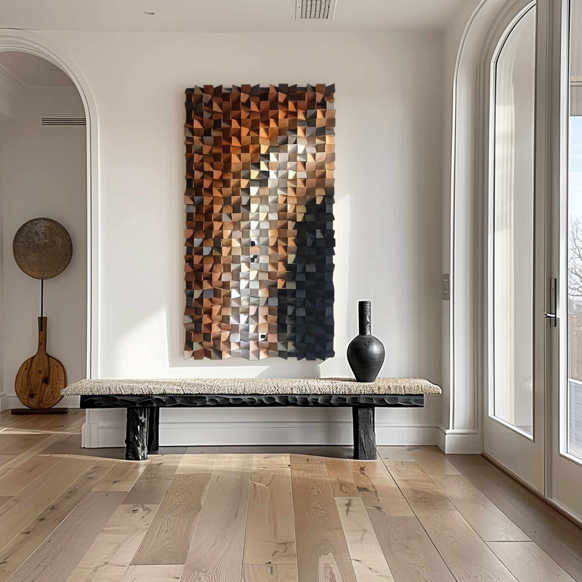 Brown Geometric Wood Decor Art Textured Wall Sculpture Decor Painting