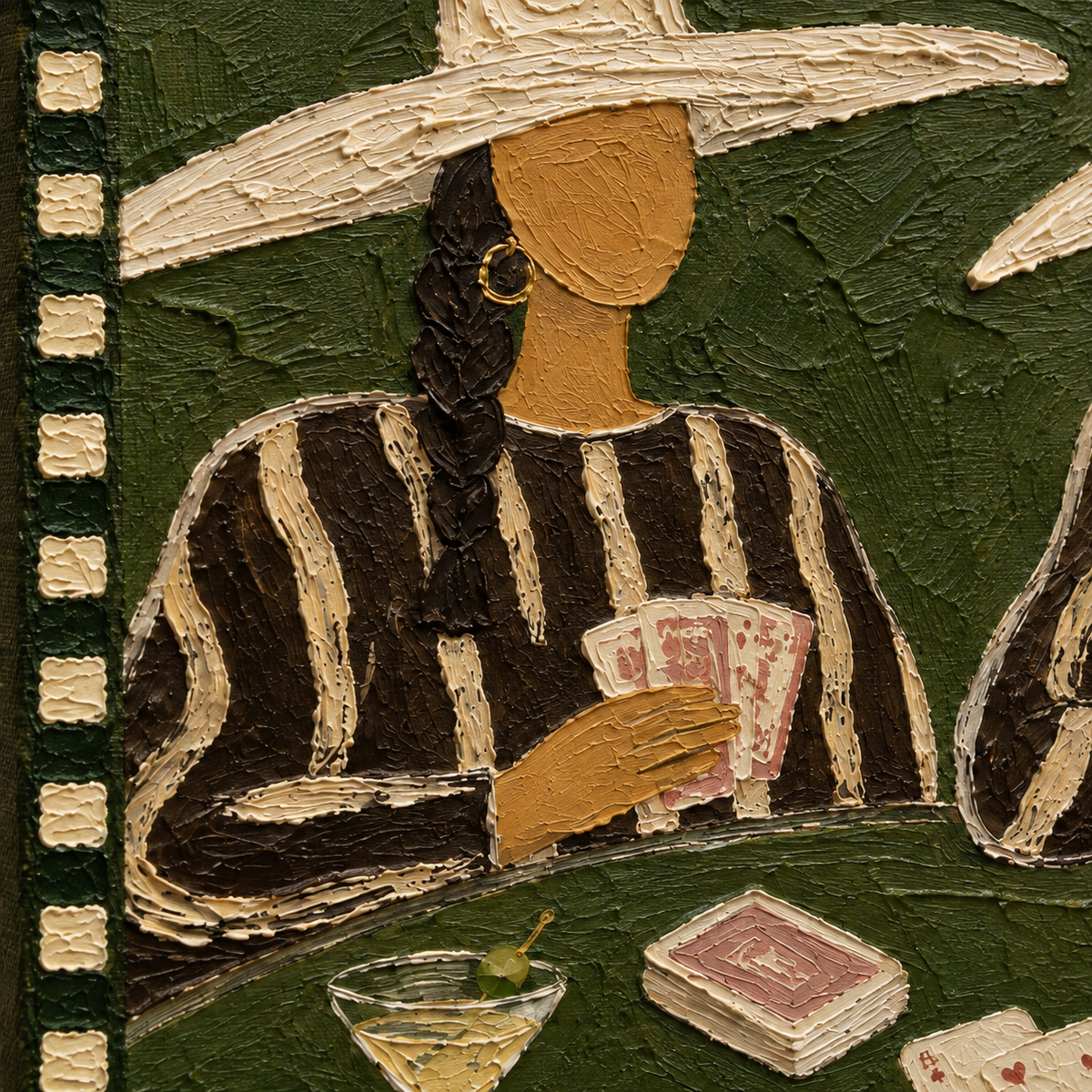 Cowgirl Poker Painting, Western Casino Wall Art With Cocktails, Dark Green Game Room Decor