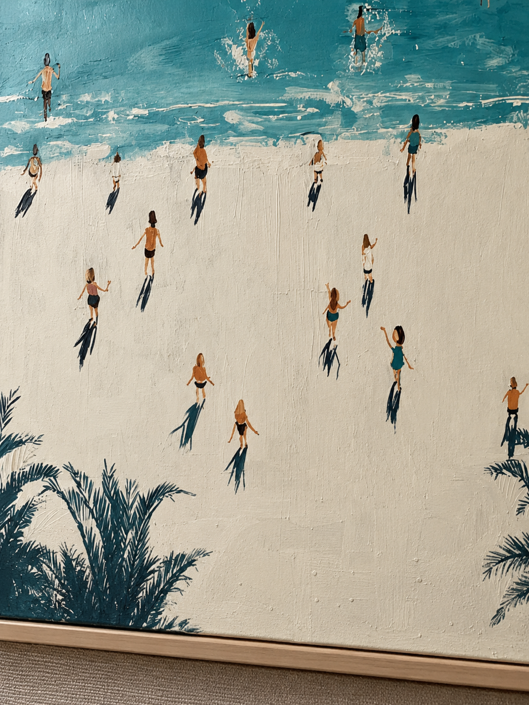 Minimalist Beach Painting With Figures And Shadows For Modern Home Decor