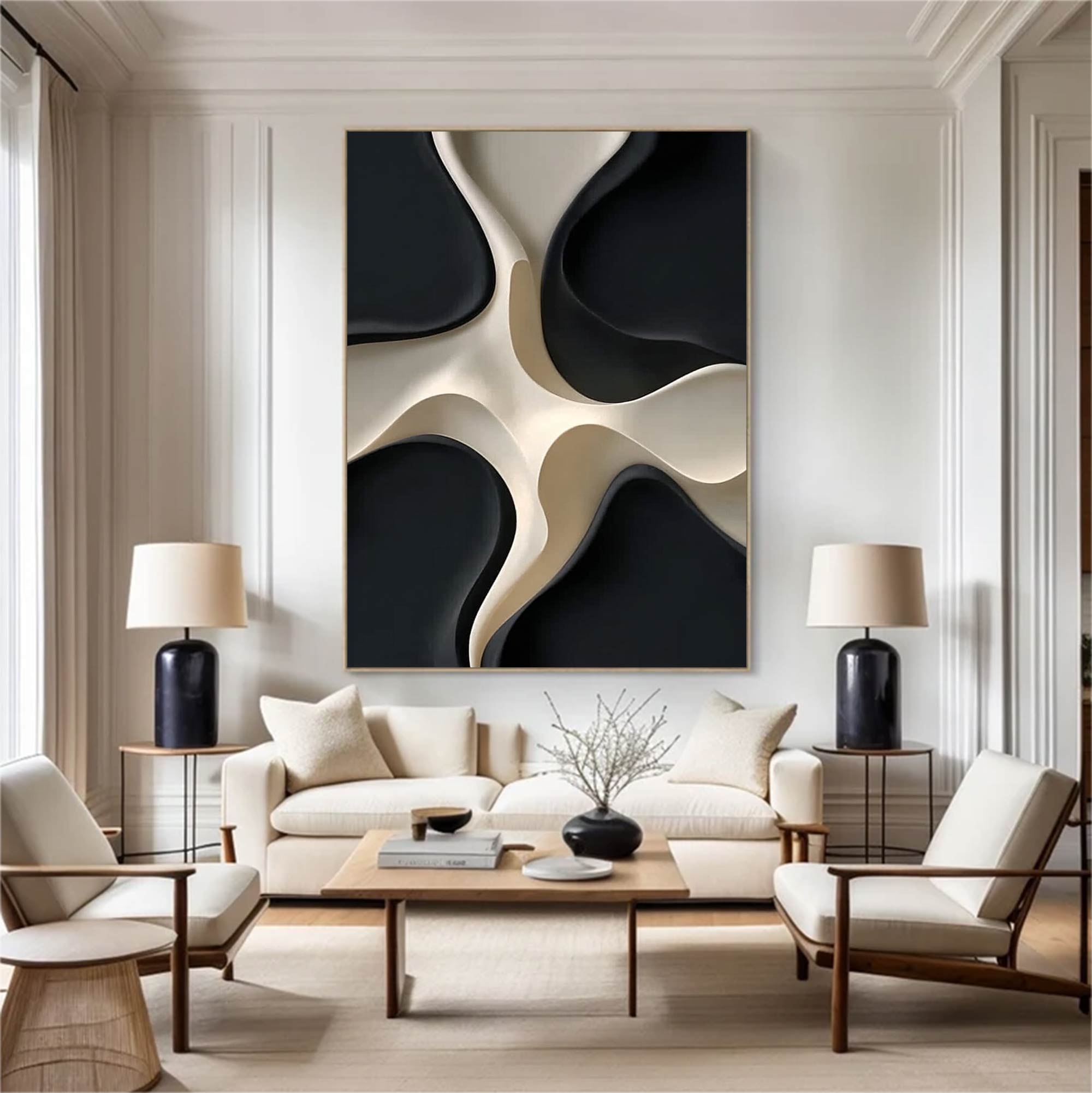 Black and white texture wall decor wood sculpture wall decor painting