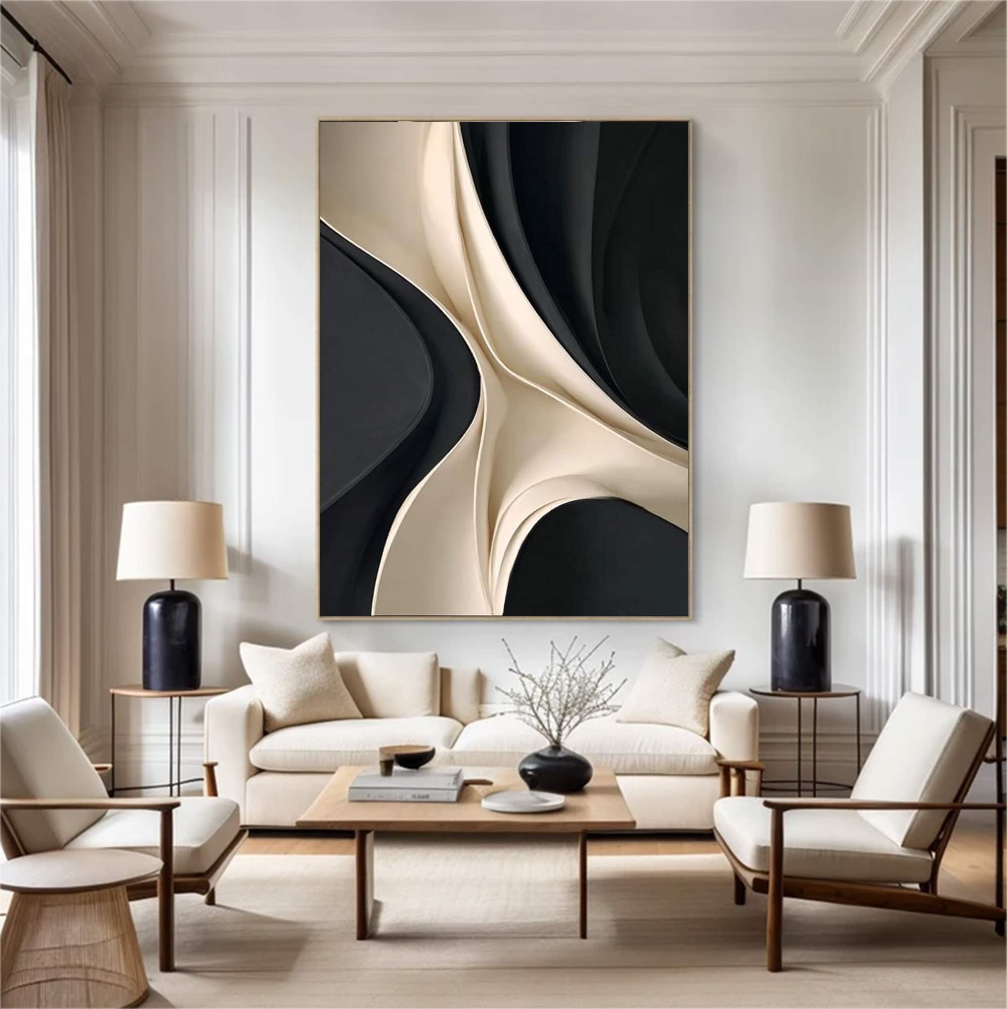 wood sculpture wall art Black and white texture wall decor carving art