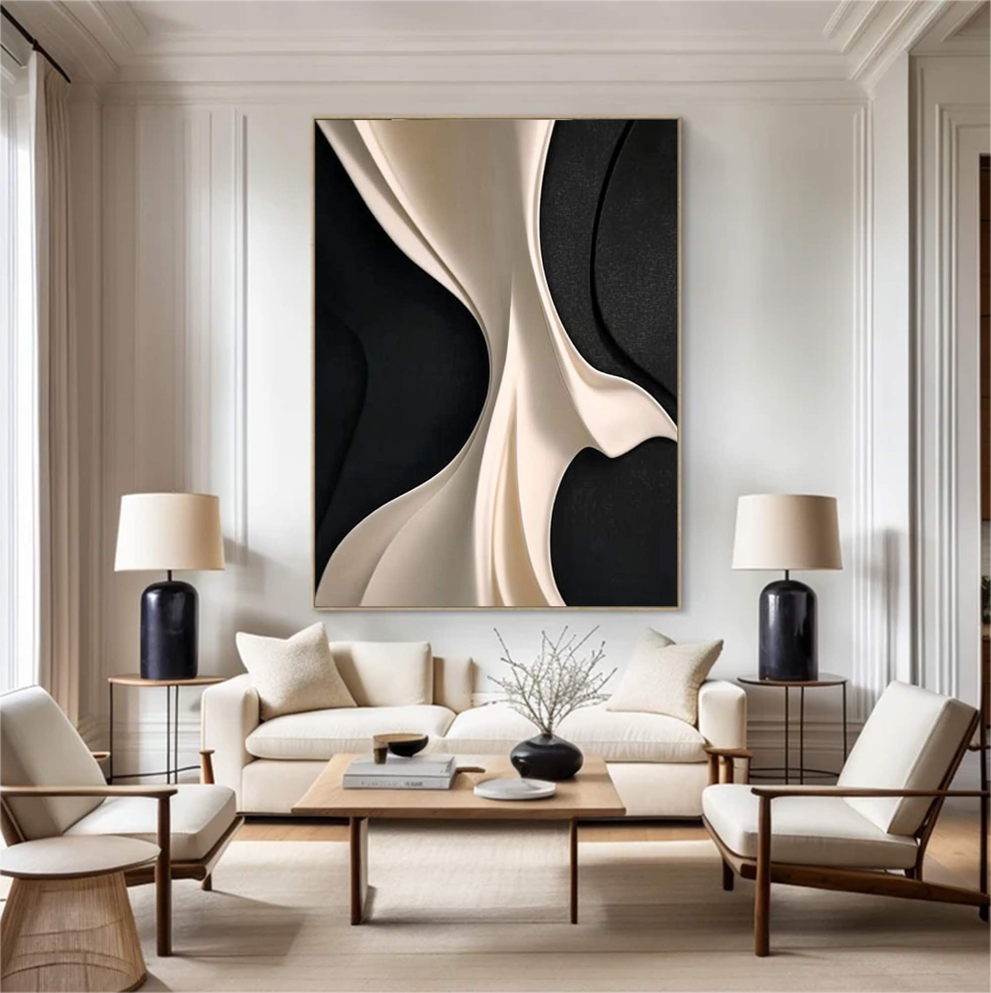 wood sculpture wall art Black and white wood carving texture wall decor