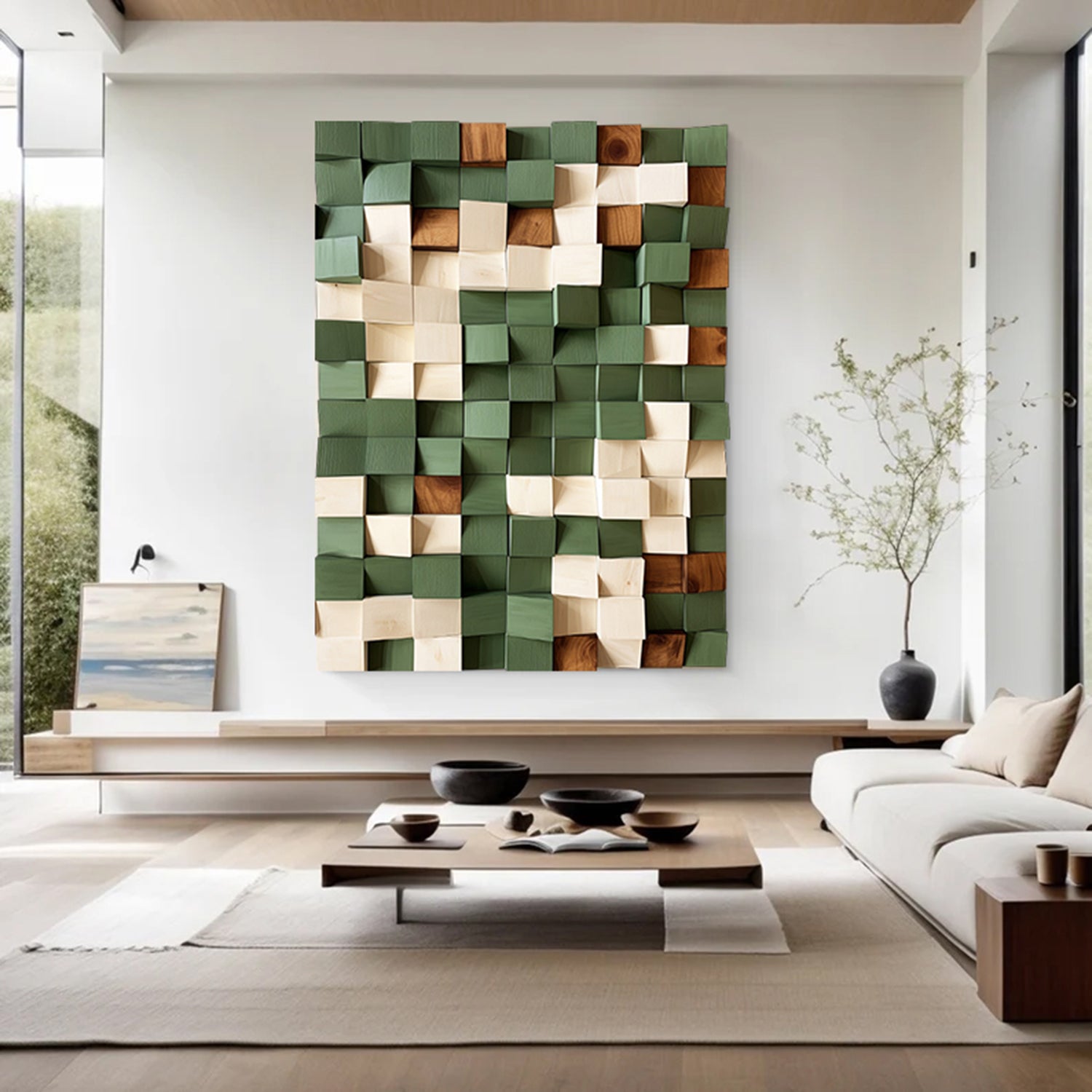 Green Sculptured art Painting Green Textured Wall Art Colorful Geometric Wood Art Colorful Wood Block Art Geometric Wood Wall Art