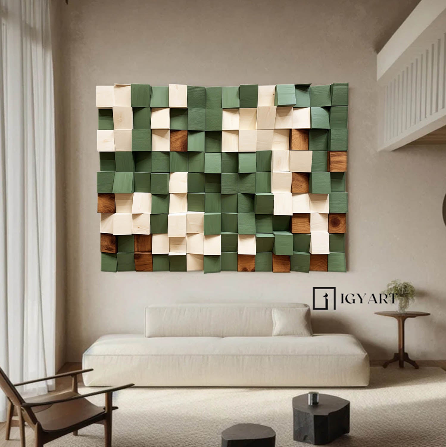 Green Sculptured art Green Wood carving wall art Green Textured Wall Art