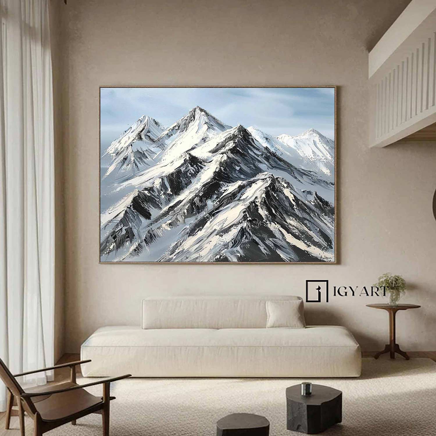 Snow Mountain Oil Painting Large Mountain Landscape Oil Painting for Living Room