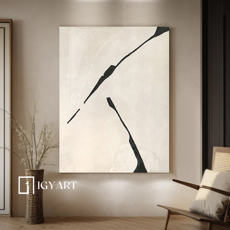 Beige Minimalist Wall Art,Beige Black Abstract Painting, Beige Wabi-sabi Wall Art, Large Beige Textured Painting