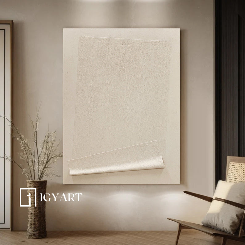 Beige Minimalist Wall Art,Beige 3D Textured Painting, Beige Wabi-sabi Wall Art, Large Beige Textured Painting