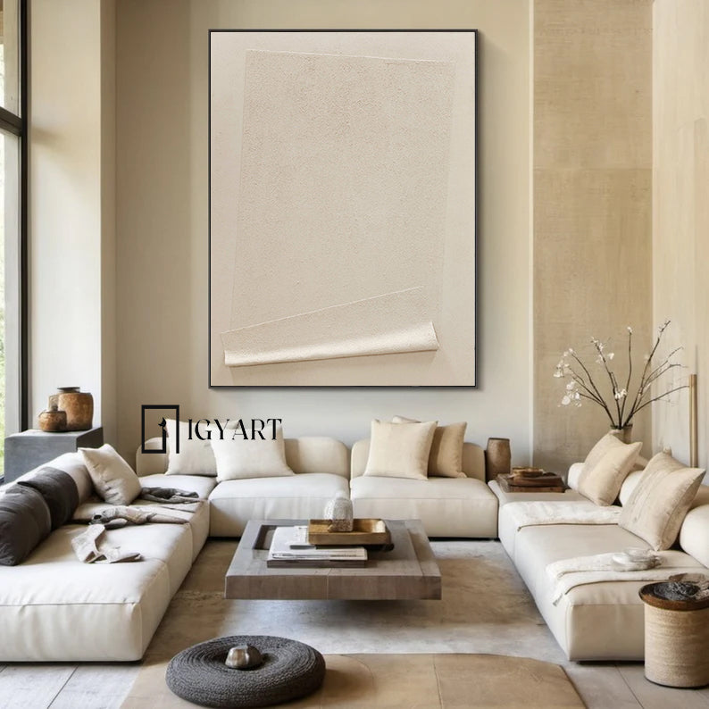 Beige Minimalist Wall Art,Beige 3D Textured Painting, Beige Wabi-sabi Wall Art, Large Beige Textured Painting