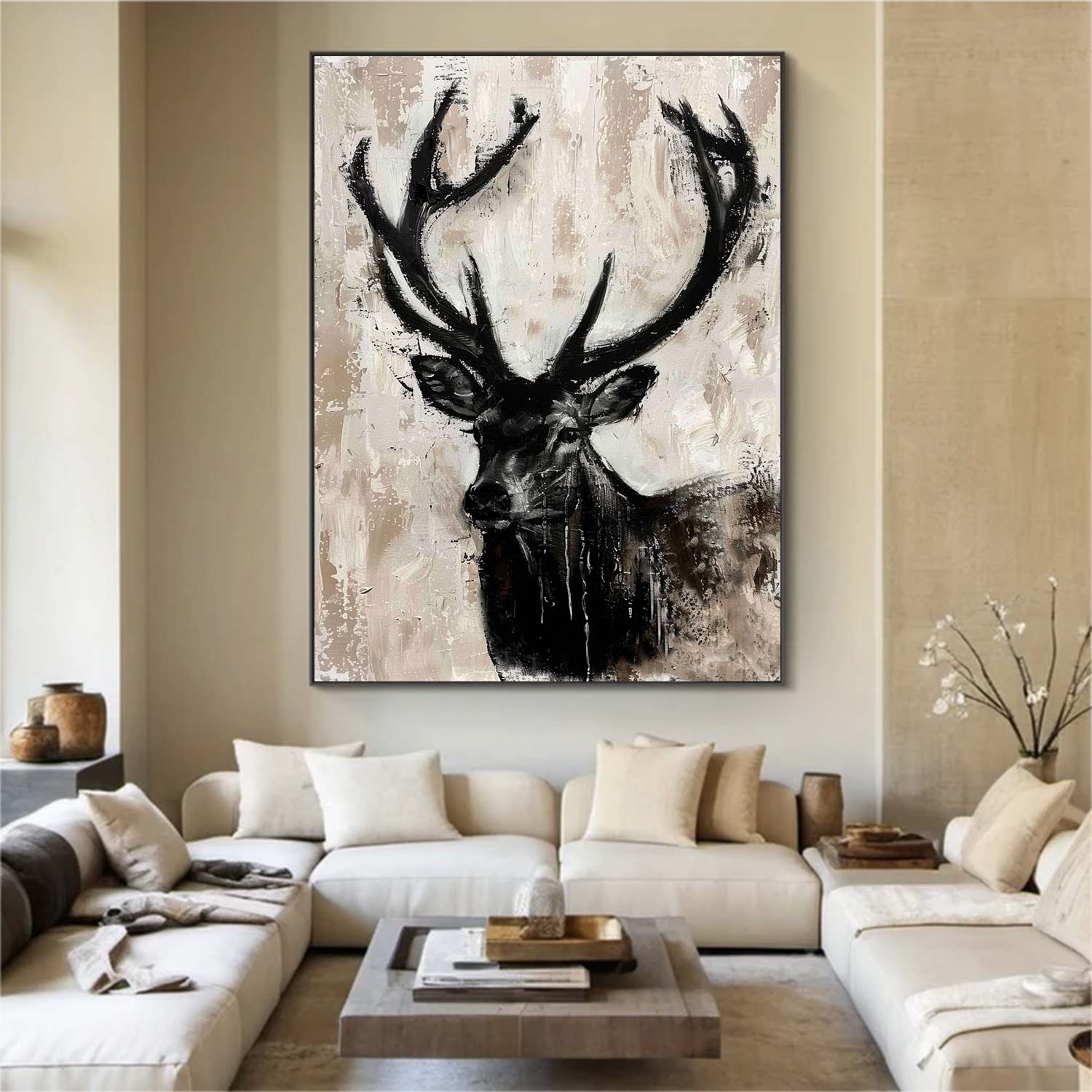 Deer Abstract Painting Deer Wall Art Animal Paintings Deer Canvas Wall Art