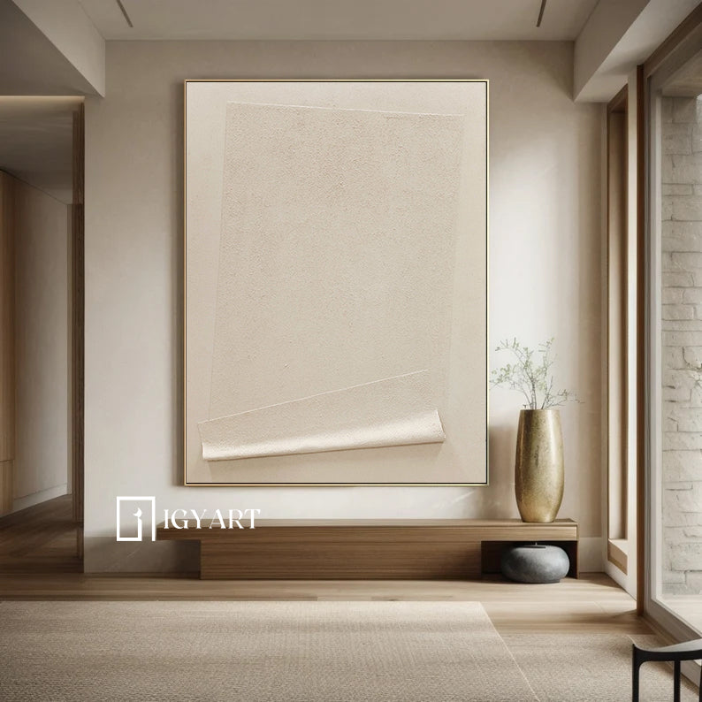 Beige Minimalist Wall Art,Beige 3D Textured Painting, Beige Wabi-sabi Wall Art, Large Beige Textured Painting