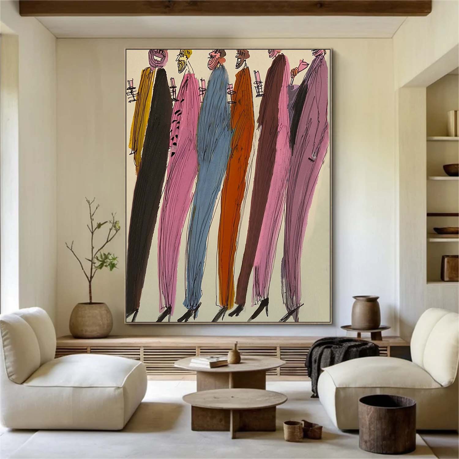Colorful Abstract figures Painting - Expressionist Figurative Wall Art for Modern Creative Office
