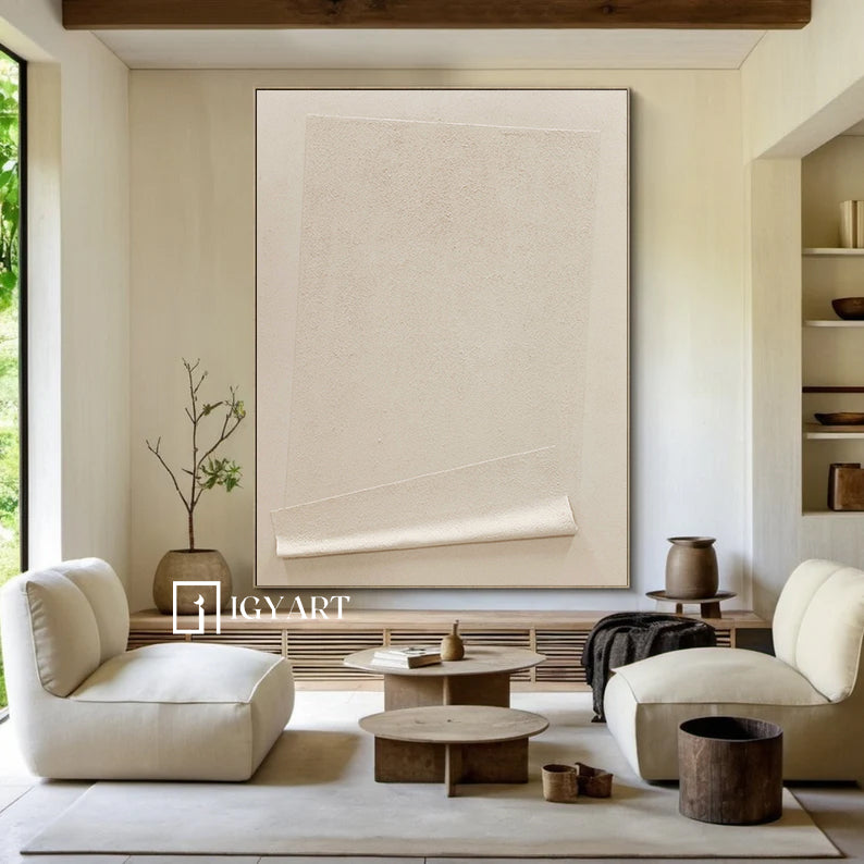 Beige Minimalist Wall Art,Beige 3D Textured Painting, Beige Wabi-sabi Wall Art, Large Beige Textured Painting