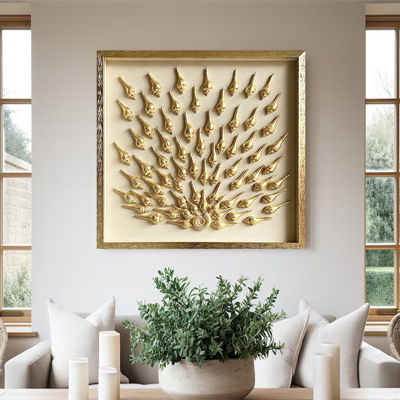 Golden conch painting conch decor painting Golden conch wall decor art