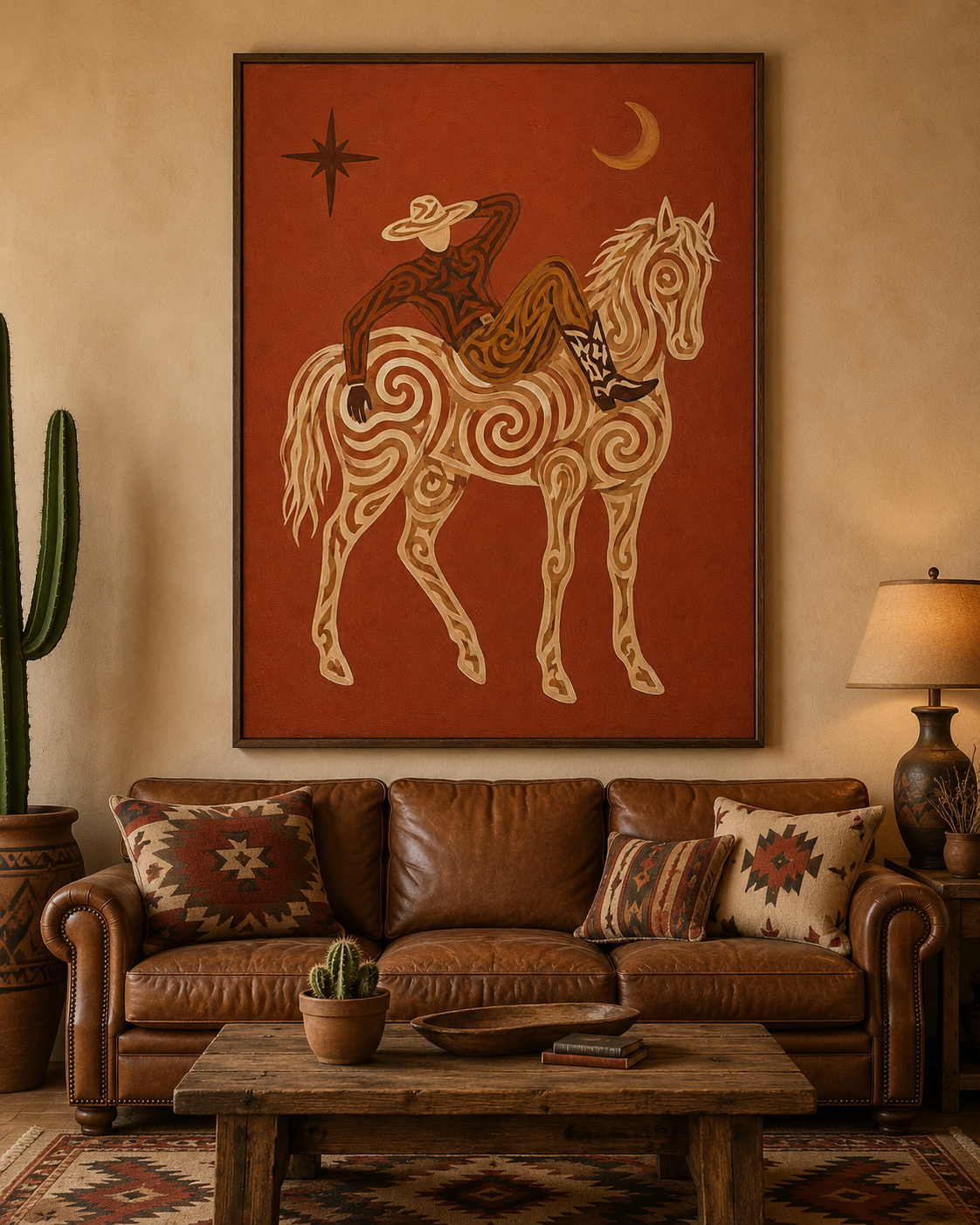 Celestial Cowboy Wall Art Rustic Ranch Cowboy Art Southwestern Folk Wall Decor