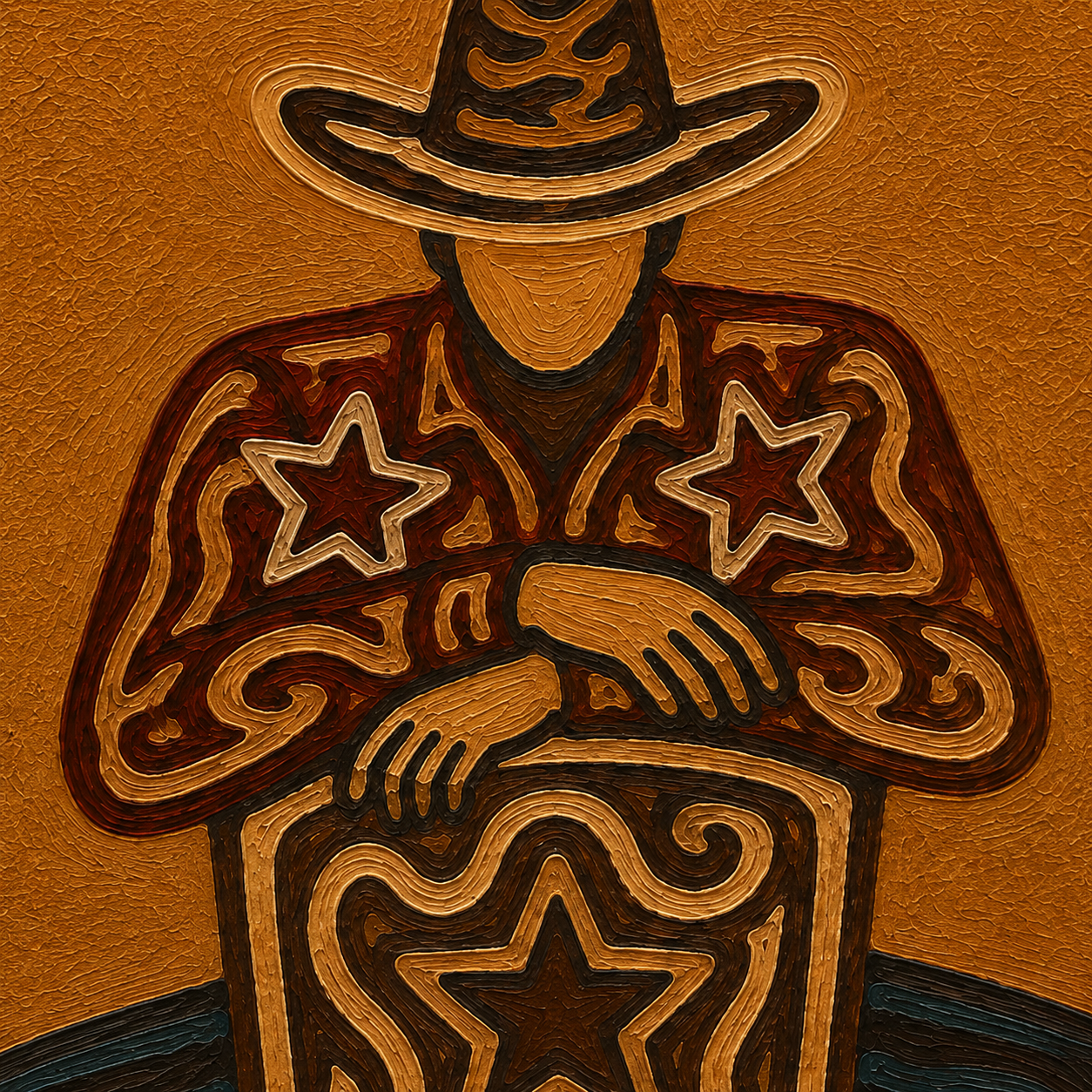 Cowboy Sitting On Chair Art, Bold Western Wall Decor, Minimalist Cowboy Painting, Warm Tone Western Art