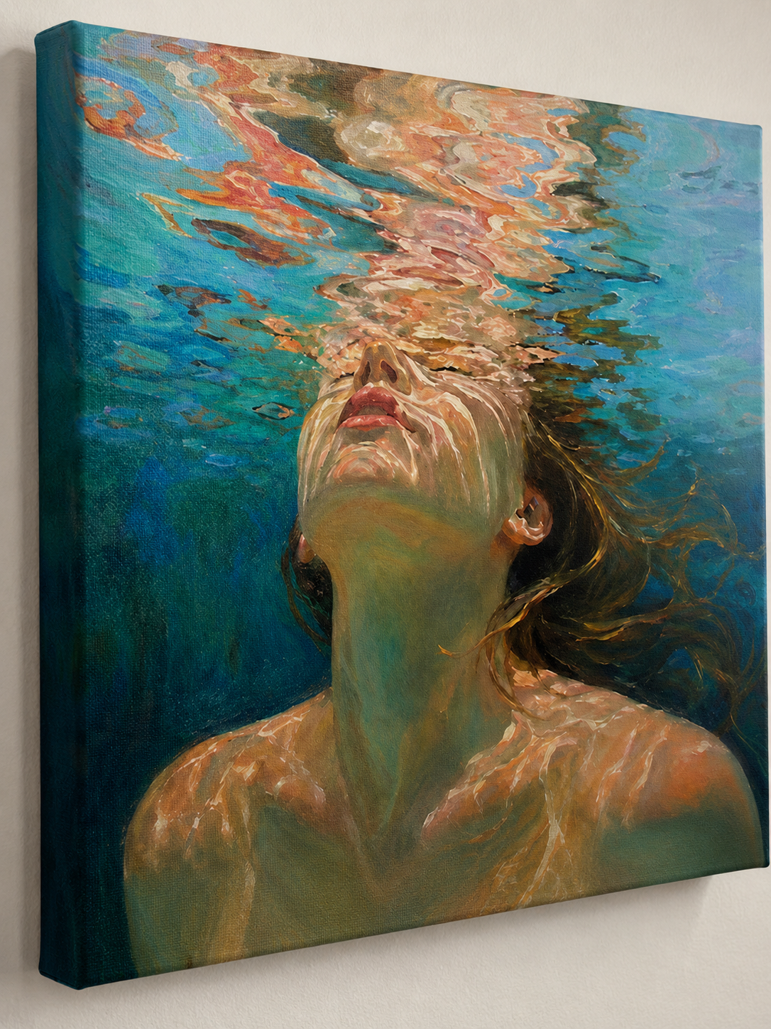 Summer Ocean Goddess Painting With Sunlight Refraction For Beach House Bedroom Decor