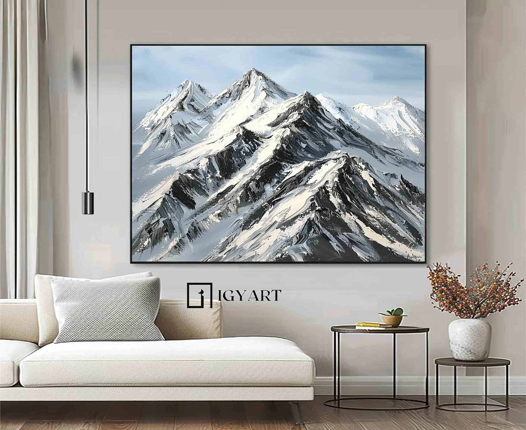 Snow Mountain Oil Painting Large Mountain Landscape Oil Painting for Living Room