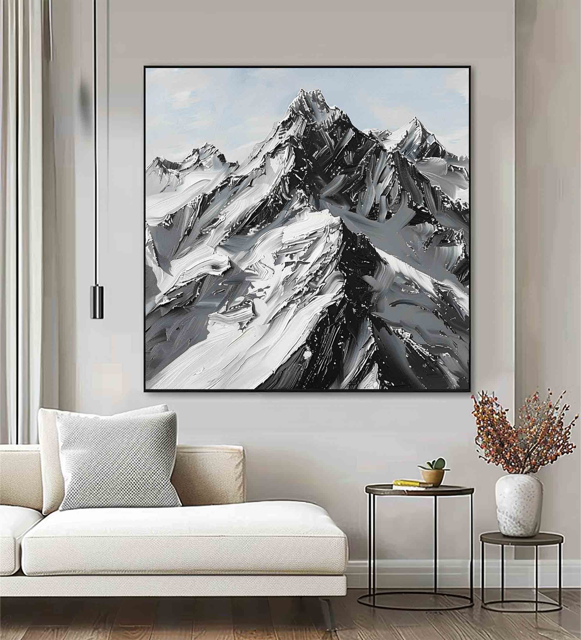 Mountain textured wall art Black and white Mountain Abstract art Black and white Mountain Painting