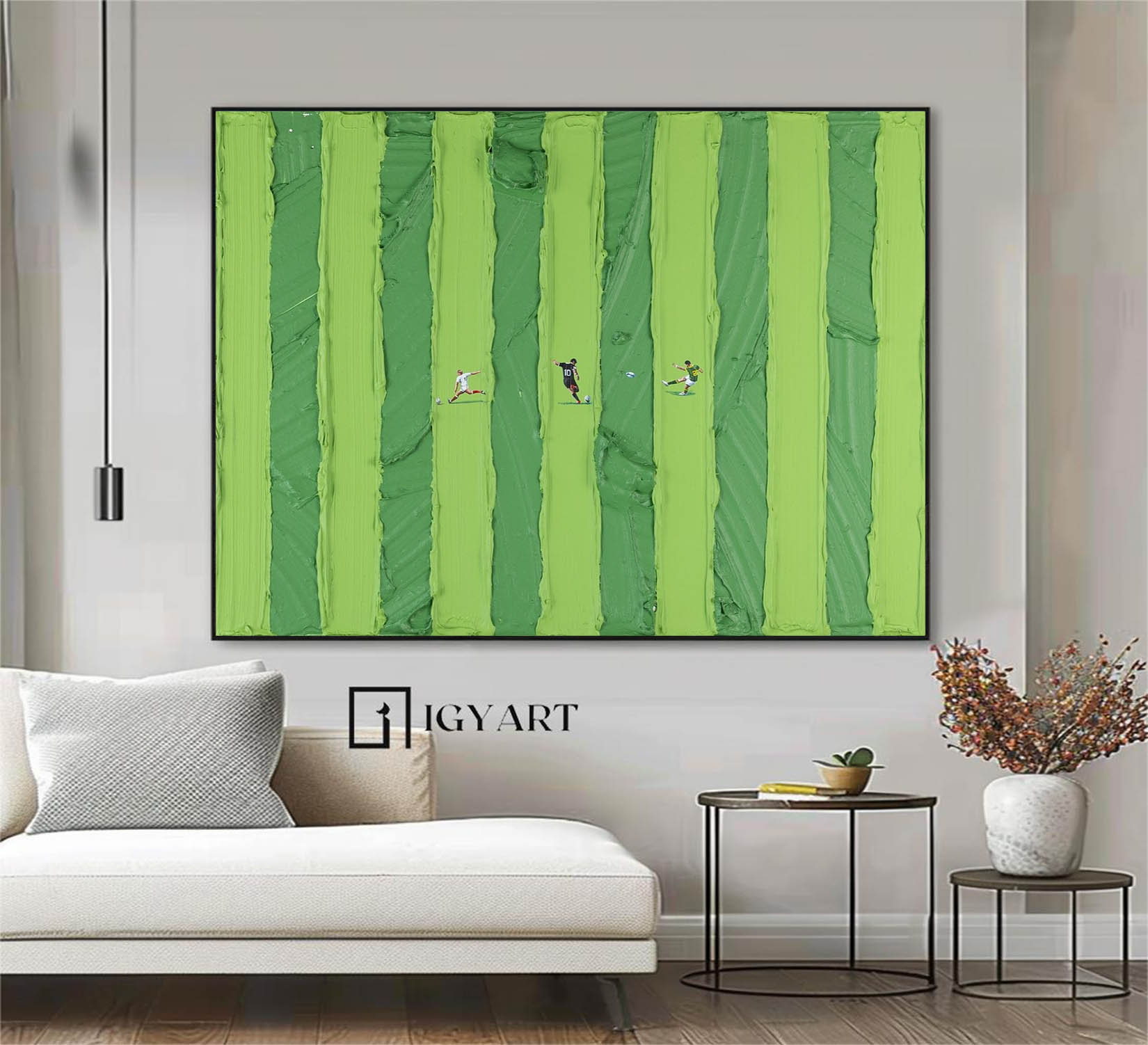 Football Sports Oil Painting Green abstract art Large Green Textured Painting on Canvas Green Minimalist Wall Art