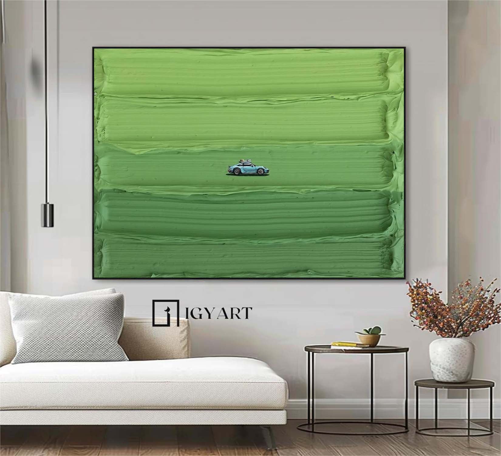 Large Green Textured Painting on Canvas Green Sports Oil Painting Green abstract art Green Minimalist Wall Art