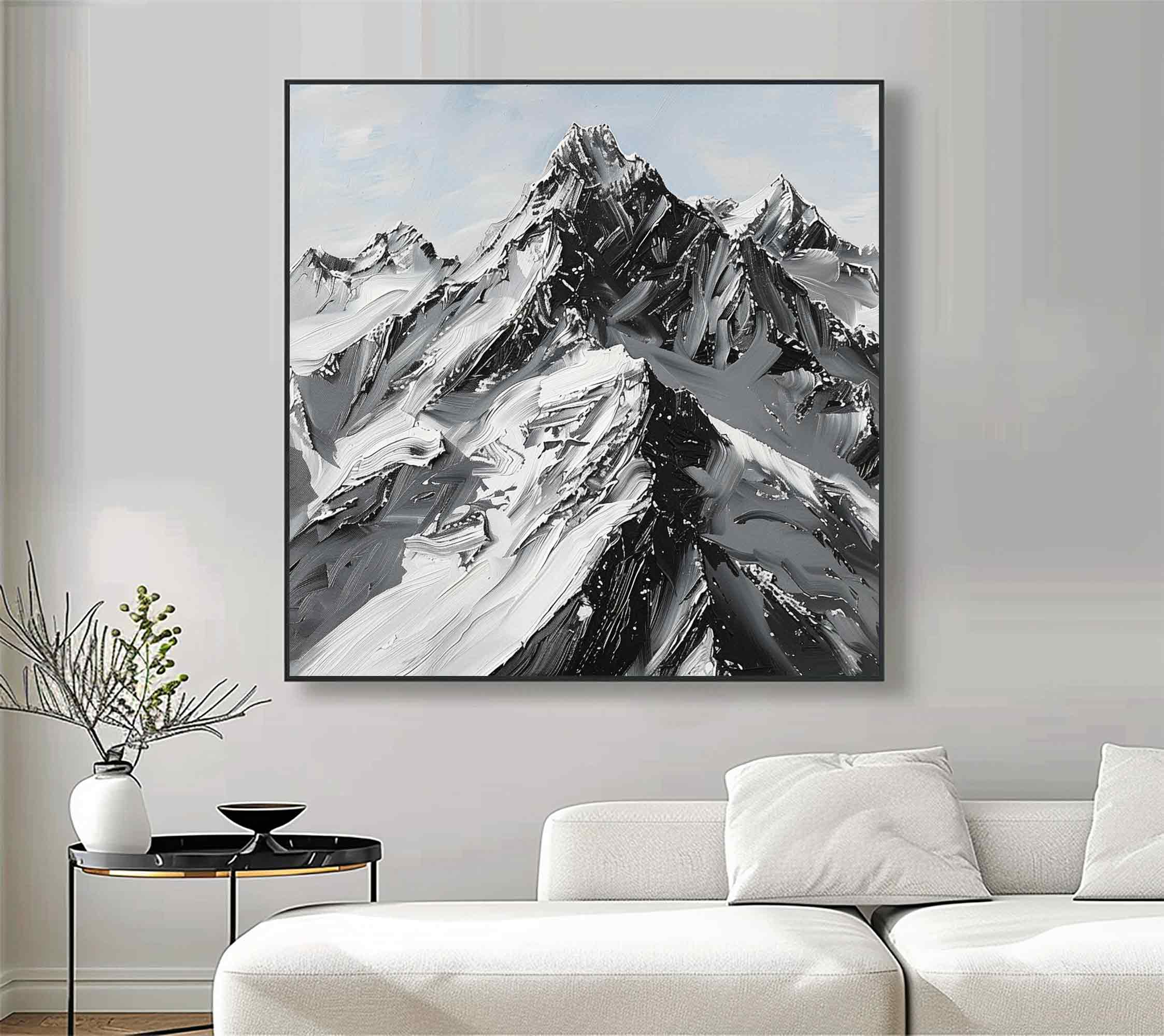 Mountain textured wall art Black and white Mountain Abstract art Black and white Mountain Painting