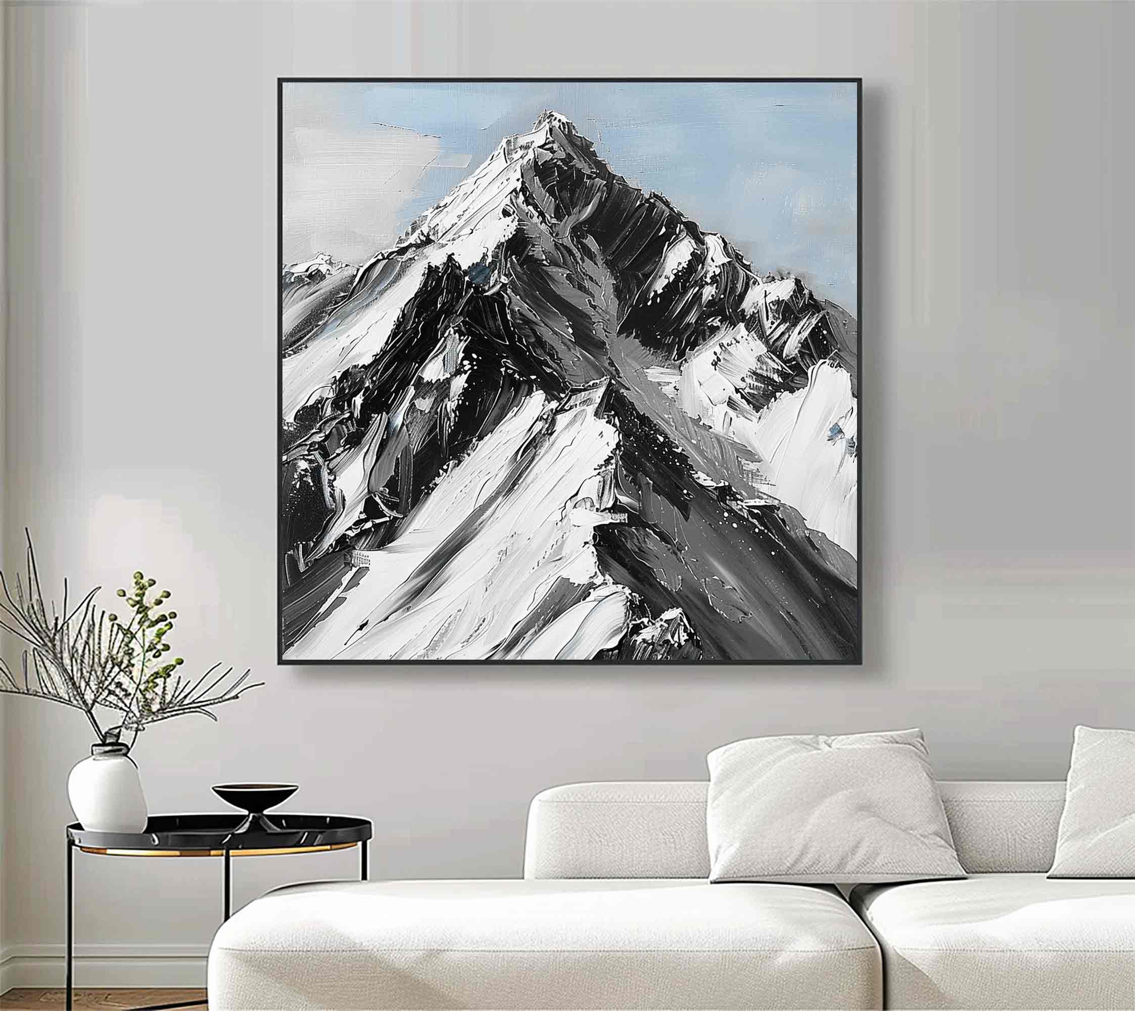 Mountain Painting Black and white Mountain Abstract art Black and white Mountain textured wall art