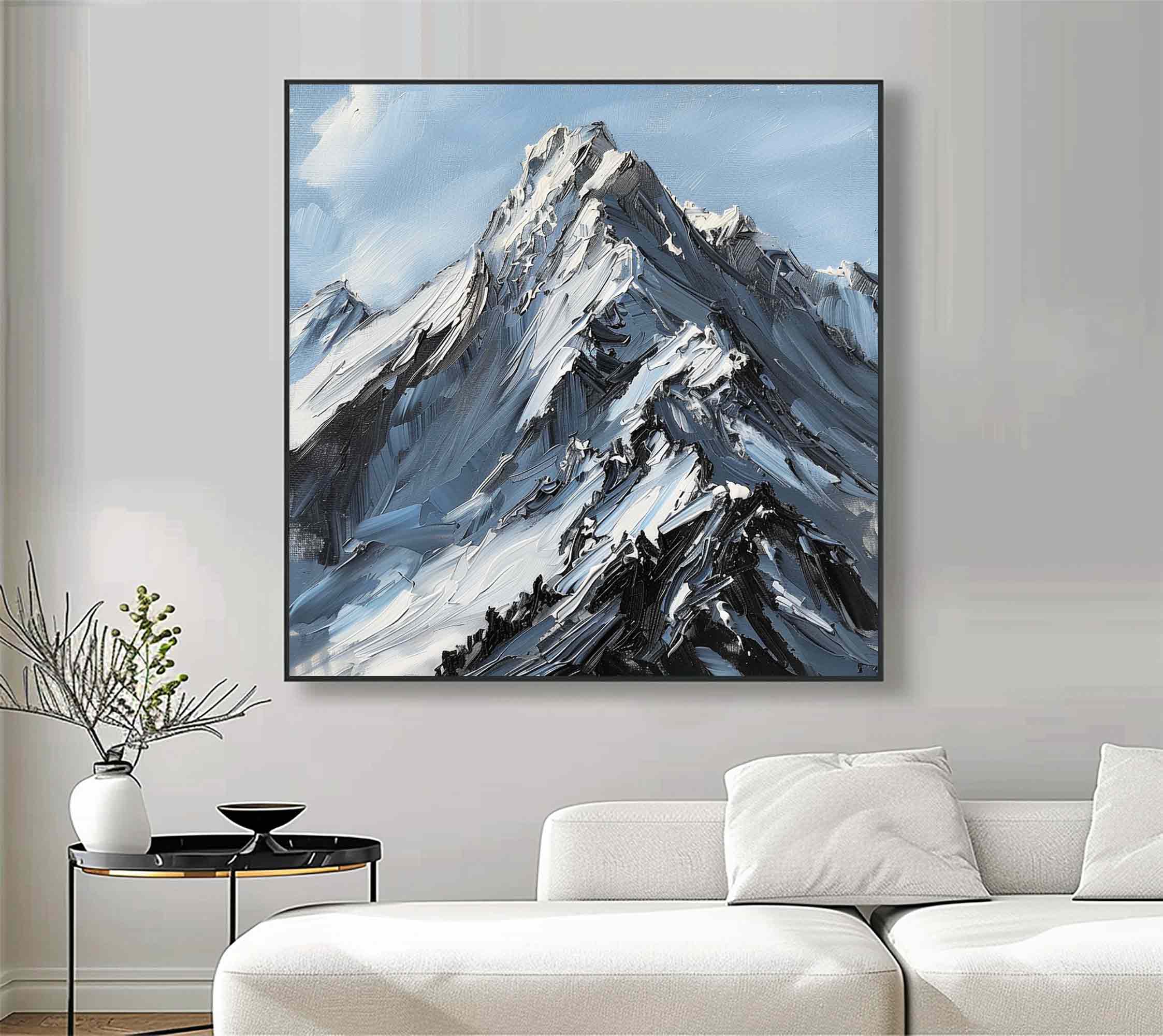 Mountain Abstract art Black and white Mountain Painting Blue Mountain textured wall art