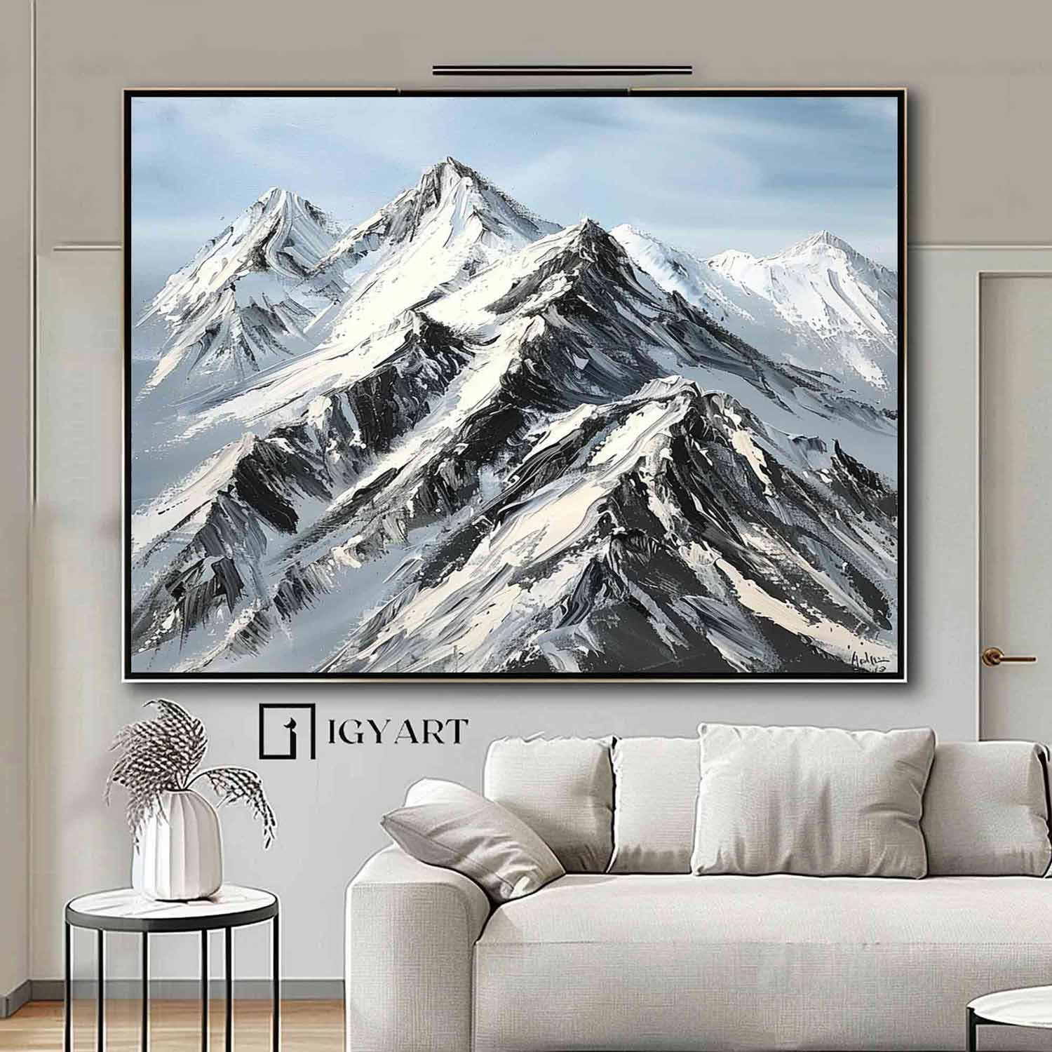 Snow Mountain Oil Painting Large Mountain Landscape Oil Painting for Living Room