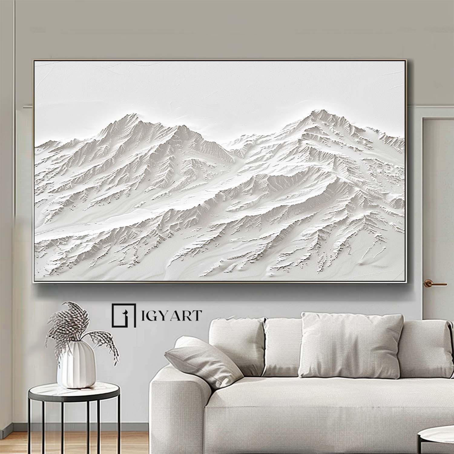 Large White Snow Mountain Painting White Snow Mountain Canvas Art white textured wall art