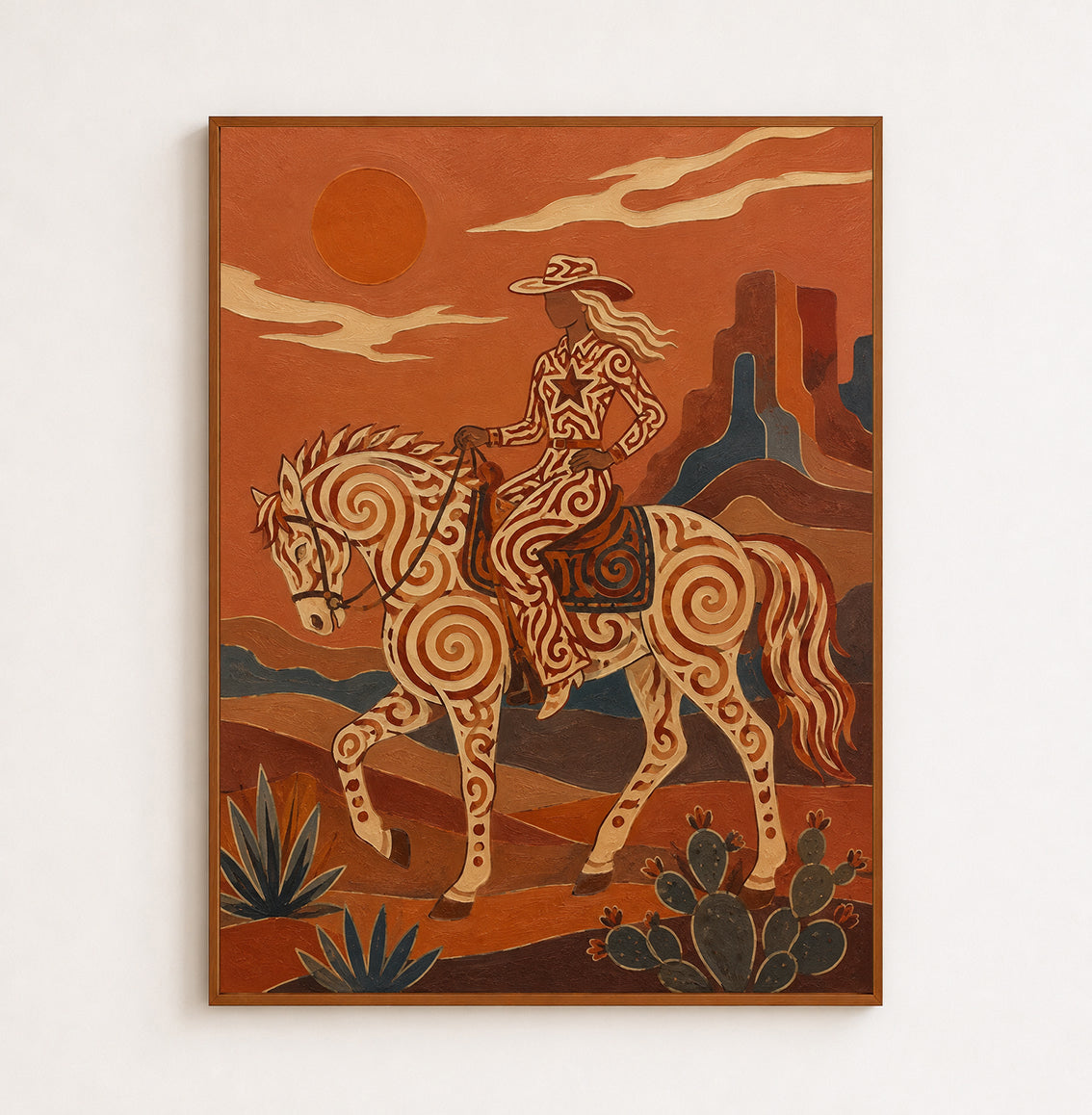 Southwestern Cowgirl Painting, Desert Horse, Canyon Folk Wall Art, Rustic Ranch Decor