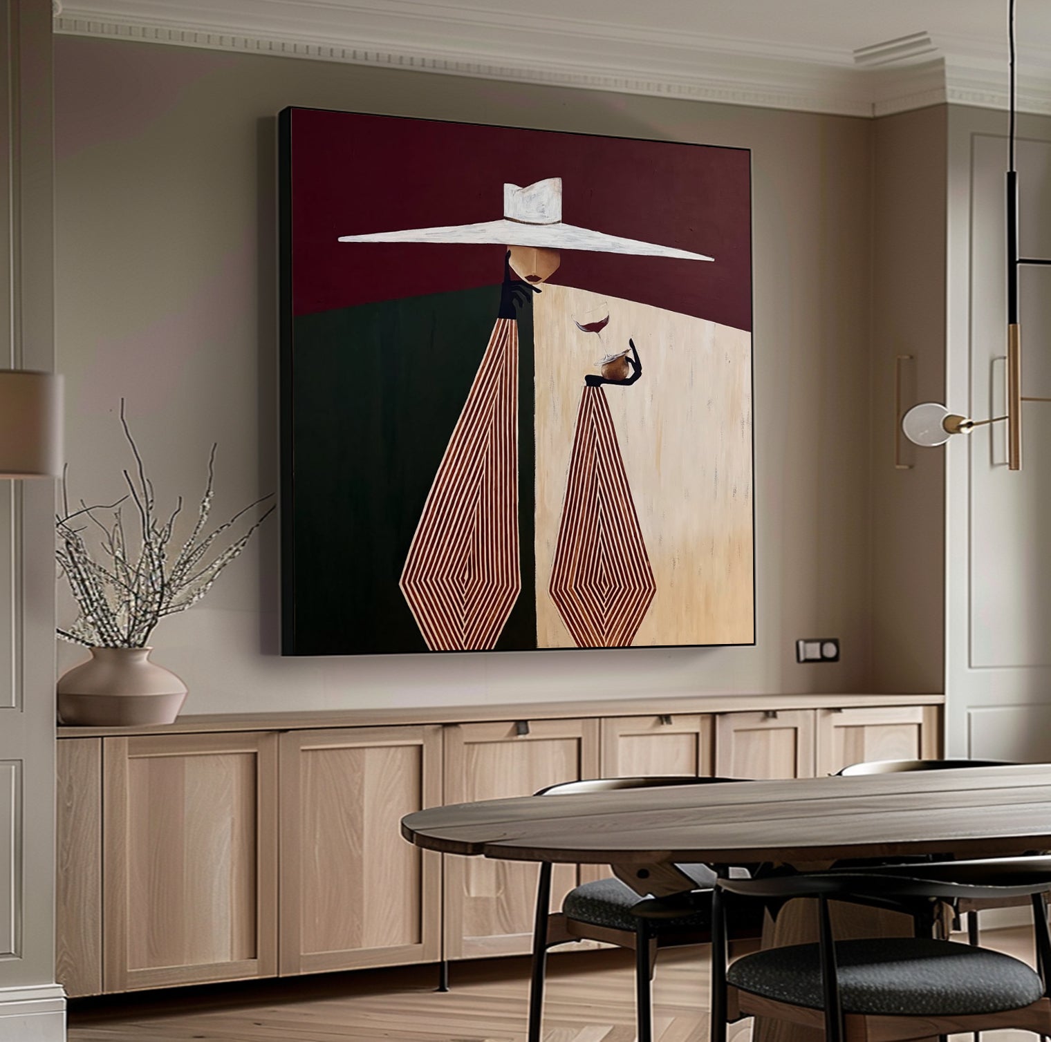 Minimalist Woman Portrait Hand-Painted Oil Painting Geometric Figure Painting