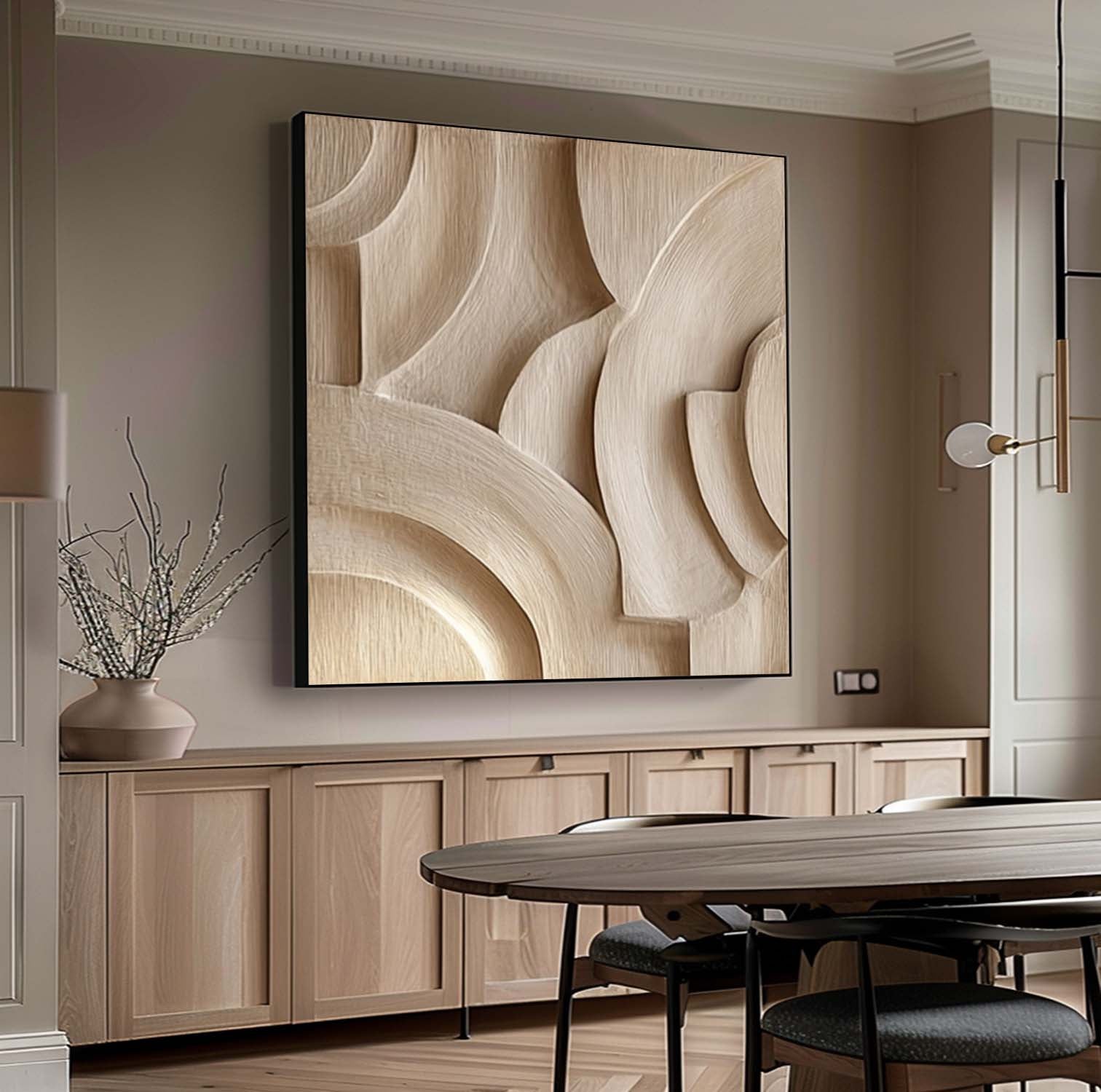 Beige Sculptured art Beige Wood carving wall art Textured Wall Decor