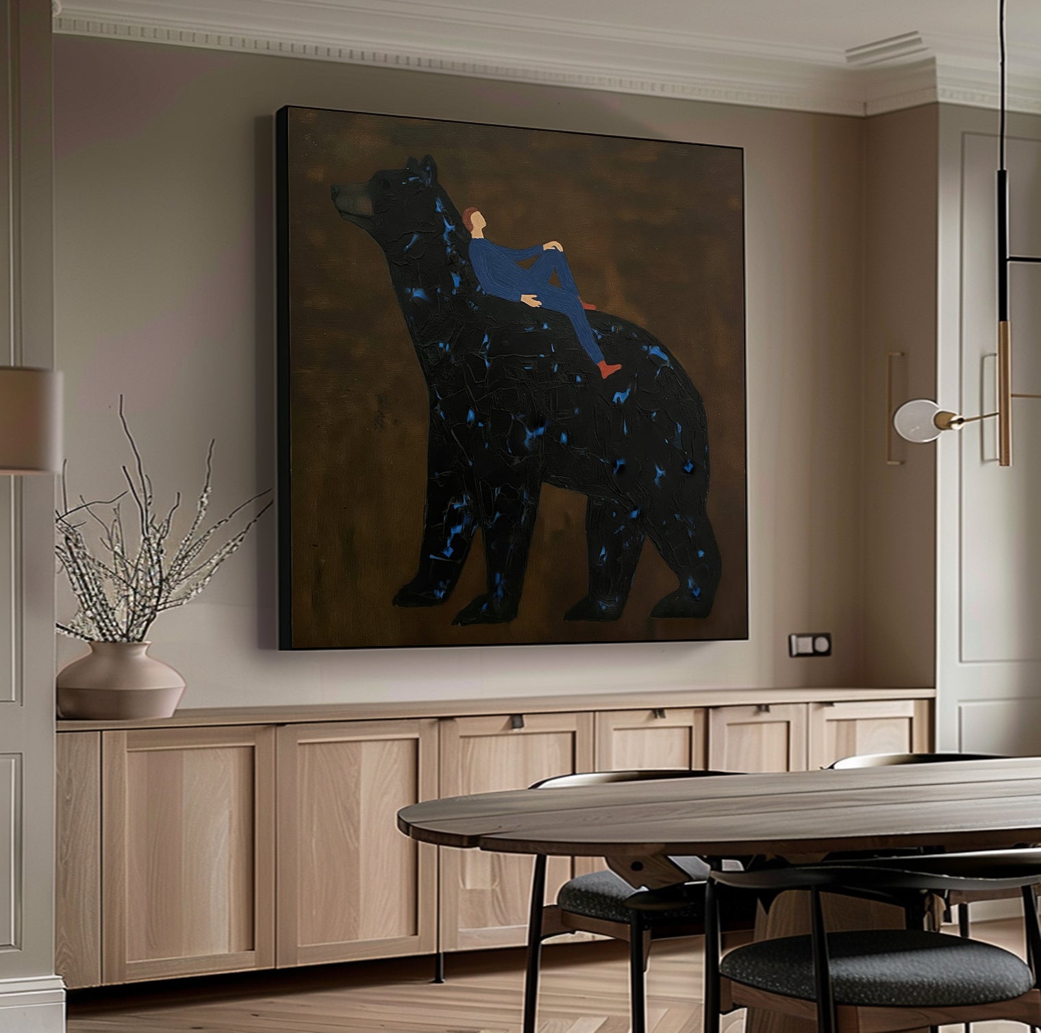 Surrealist Bear Art, Modern Impasto Painting, Abstract Animal Wall Decor, Dark Moody Art