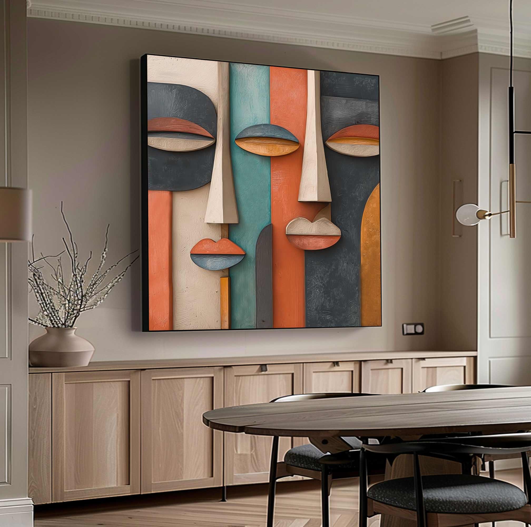 Wood carving wall art Abstract painting face Sculptured art Painting
