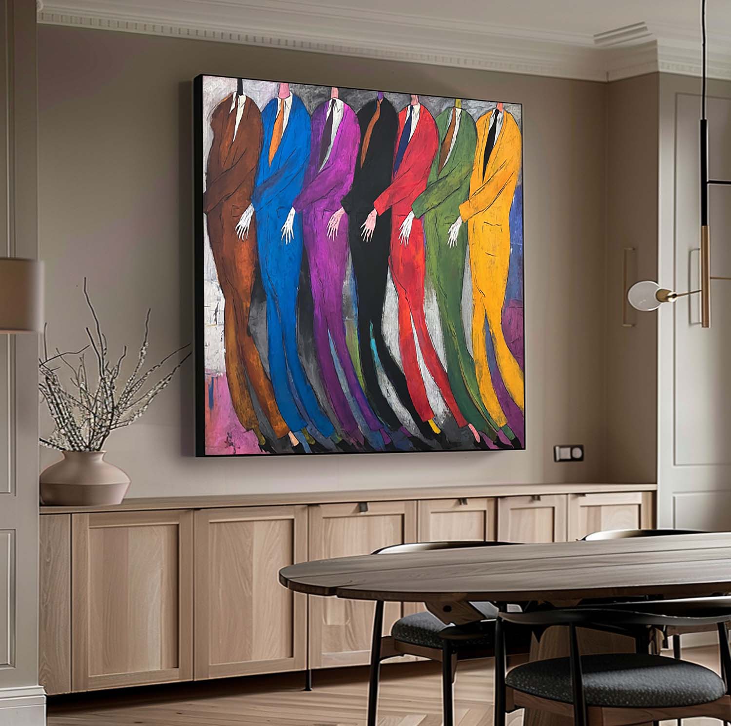Hand-Painted Colorful Abstract Men in Suits Oil Painting - Expressionist Figurative Wall Art