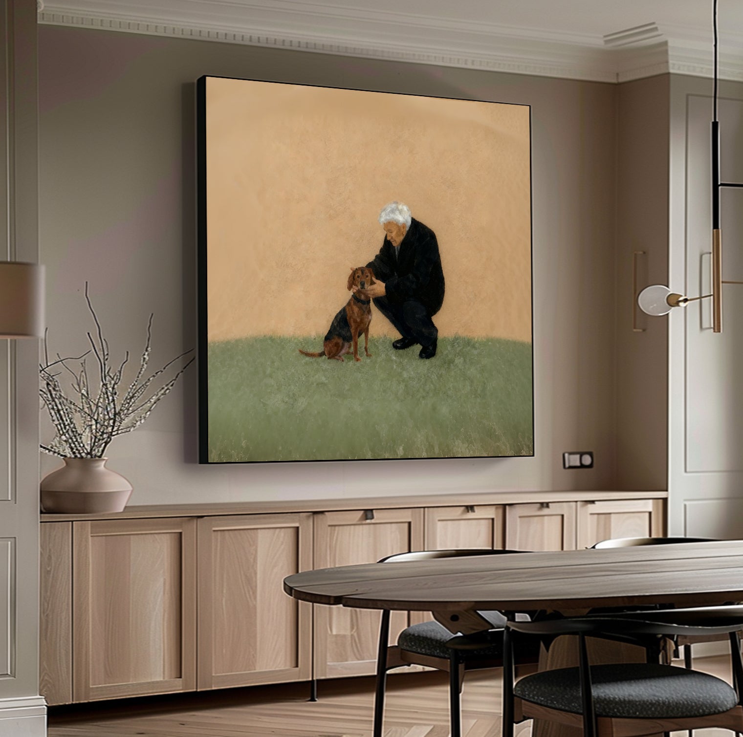 Elderly Man and Dog Oil Painting Dog Lover Gift Art Older people Puppy Oil Painting