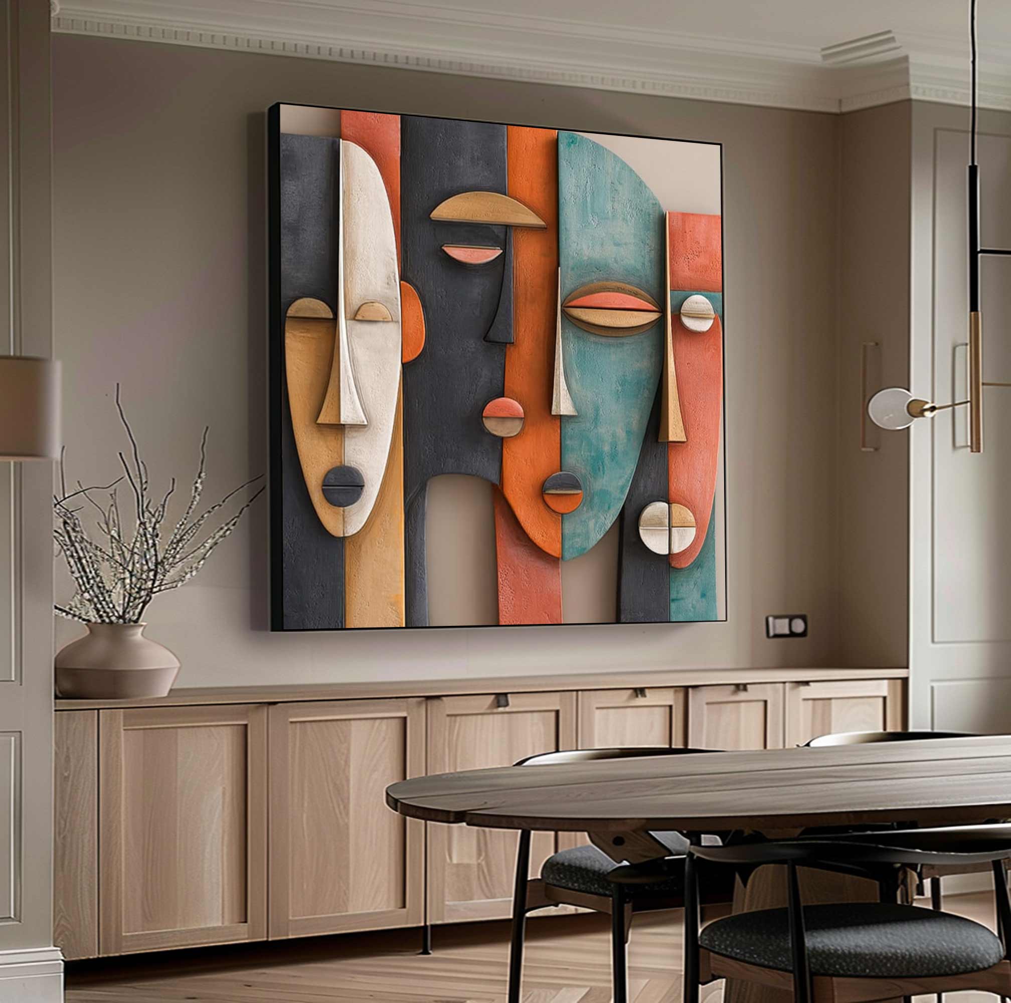 Abstract face painting Sculptured art Painting Wood carving wall art