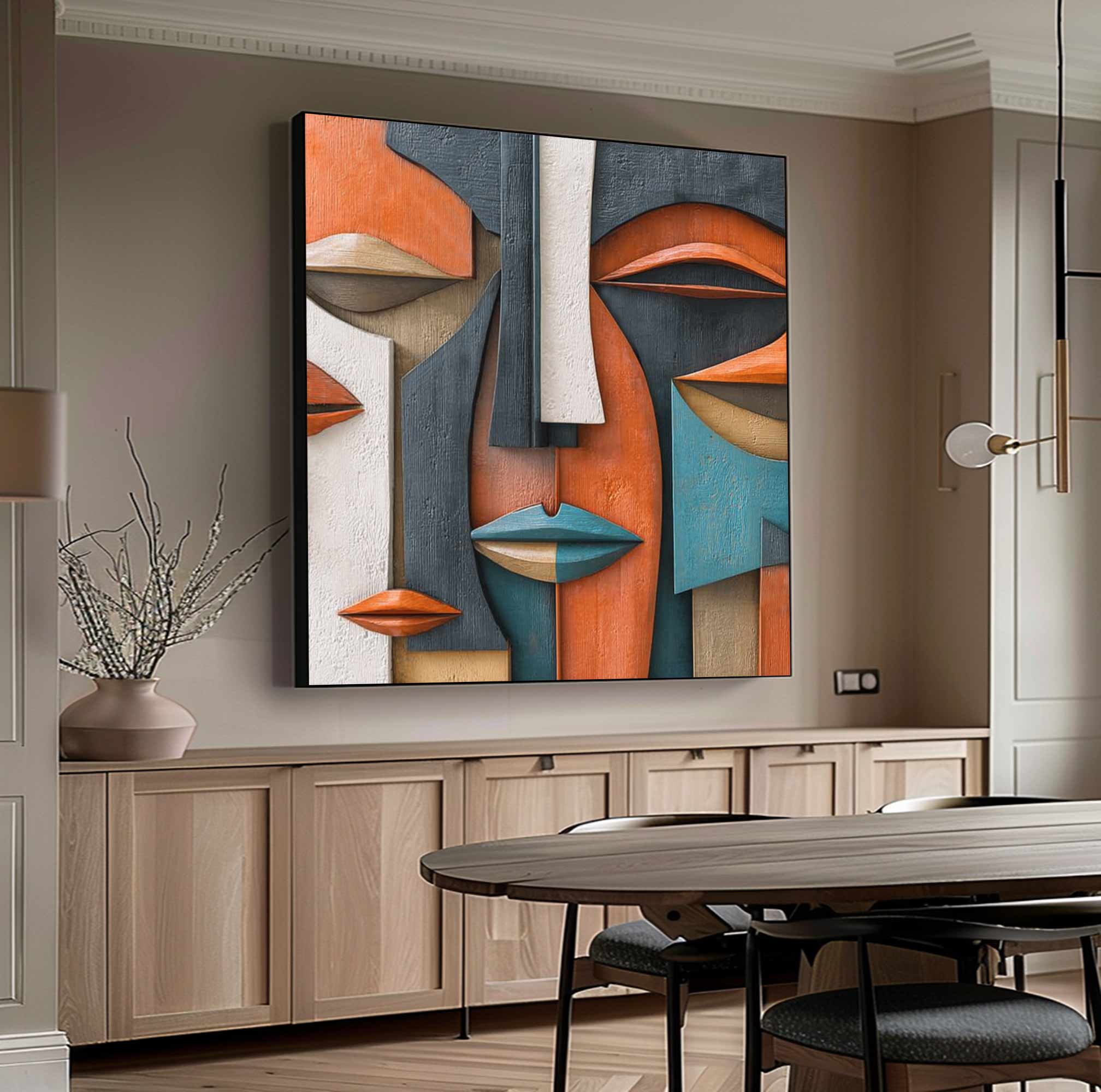 Hand-Painted Wood Carving Wall Art: Abstract 3D Textured Sculpture art