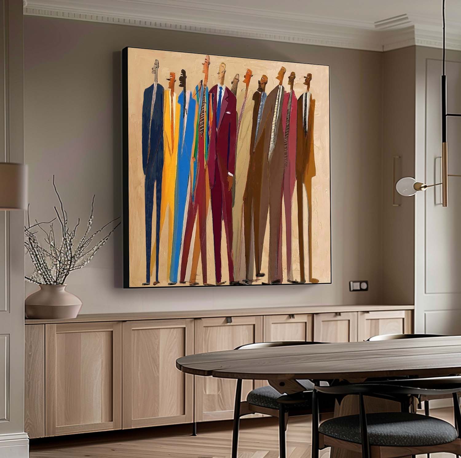 Abstract Portrait Painting -Hand-Painted Figures in Suits for Office & Living Room Decor