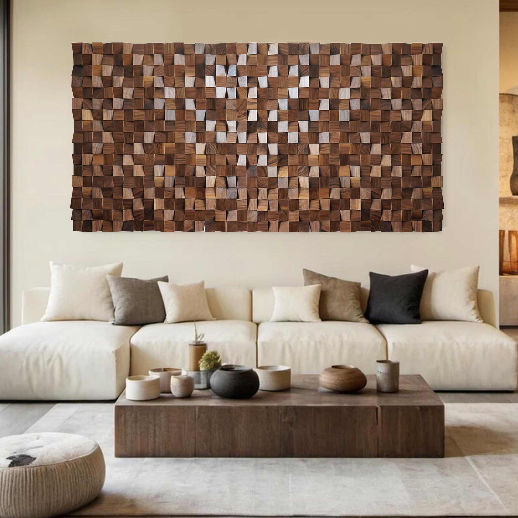 Hand-Painted Wood Carving Wall Art: Abstract 3D Textured Sculpture art