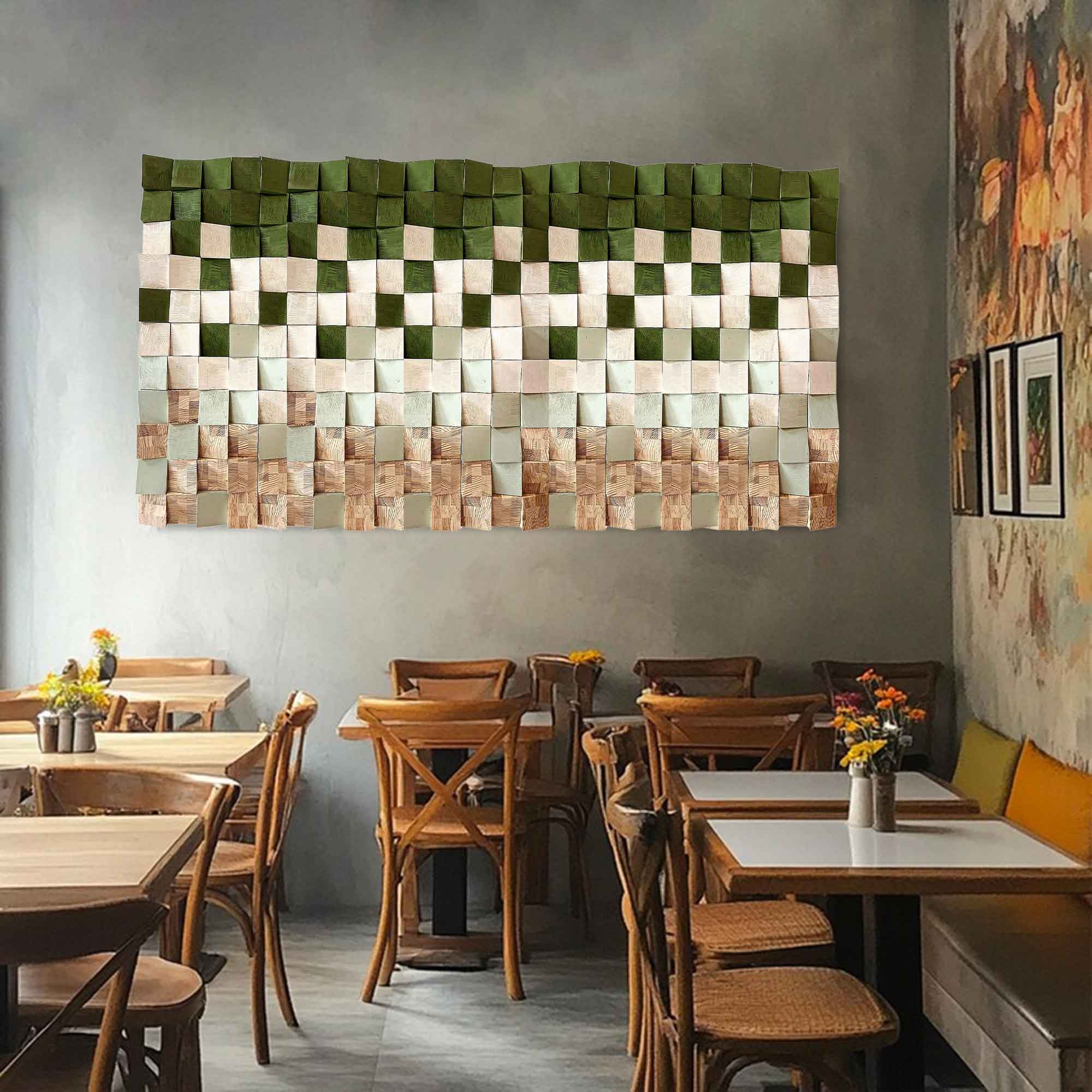 Green Geometric Wood Art Textured Wall Sculpture Wood carving wall art