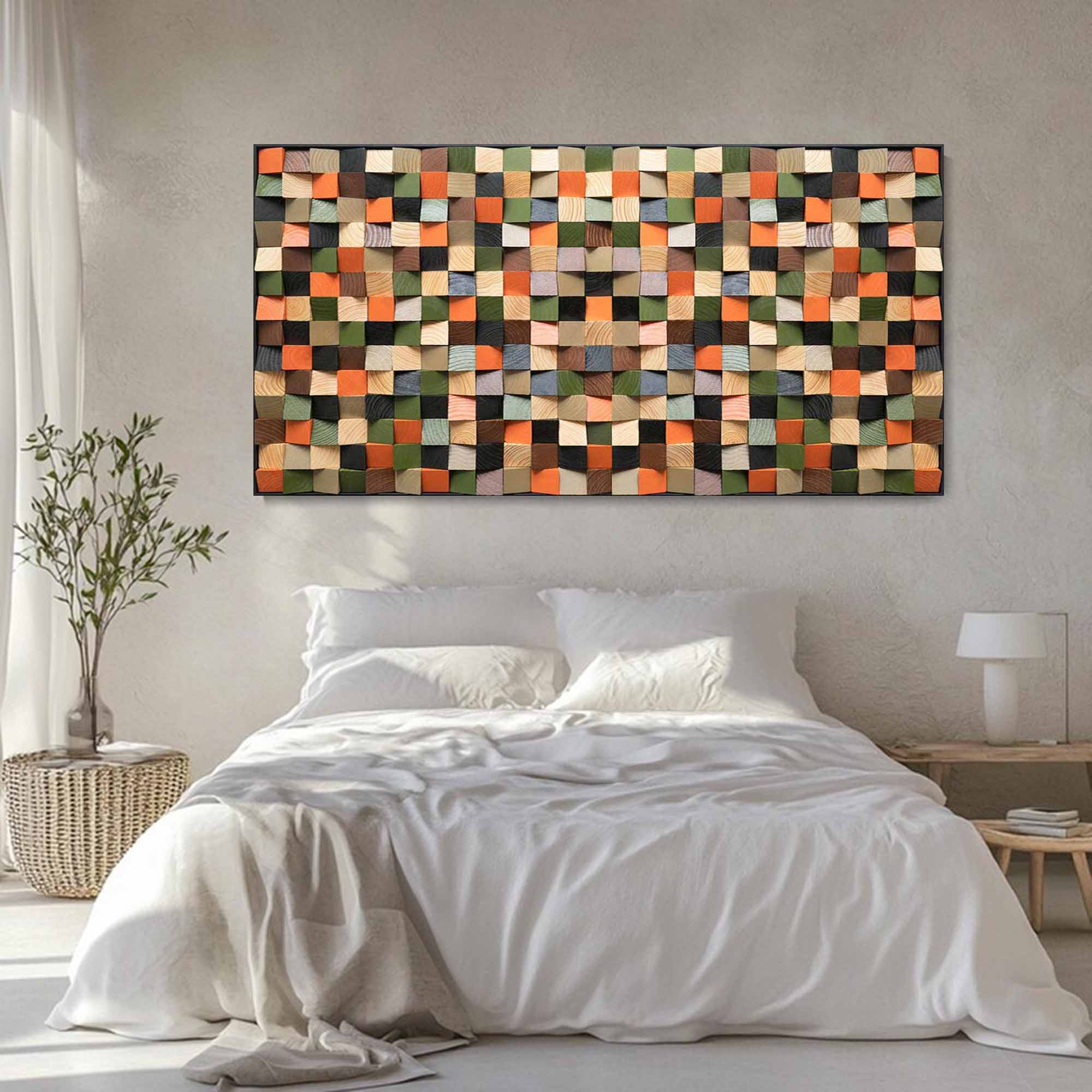 Geometric Wood Wall Art Green Textured Wall art Green Sculptured art