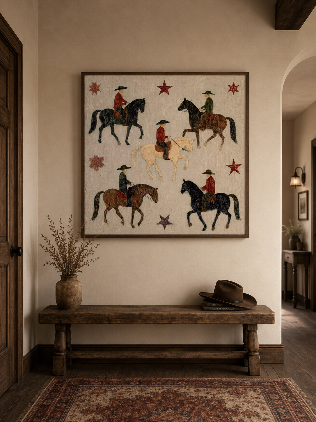 Western Wall Art For Living Room Cowboy Theme Square Canvas